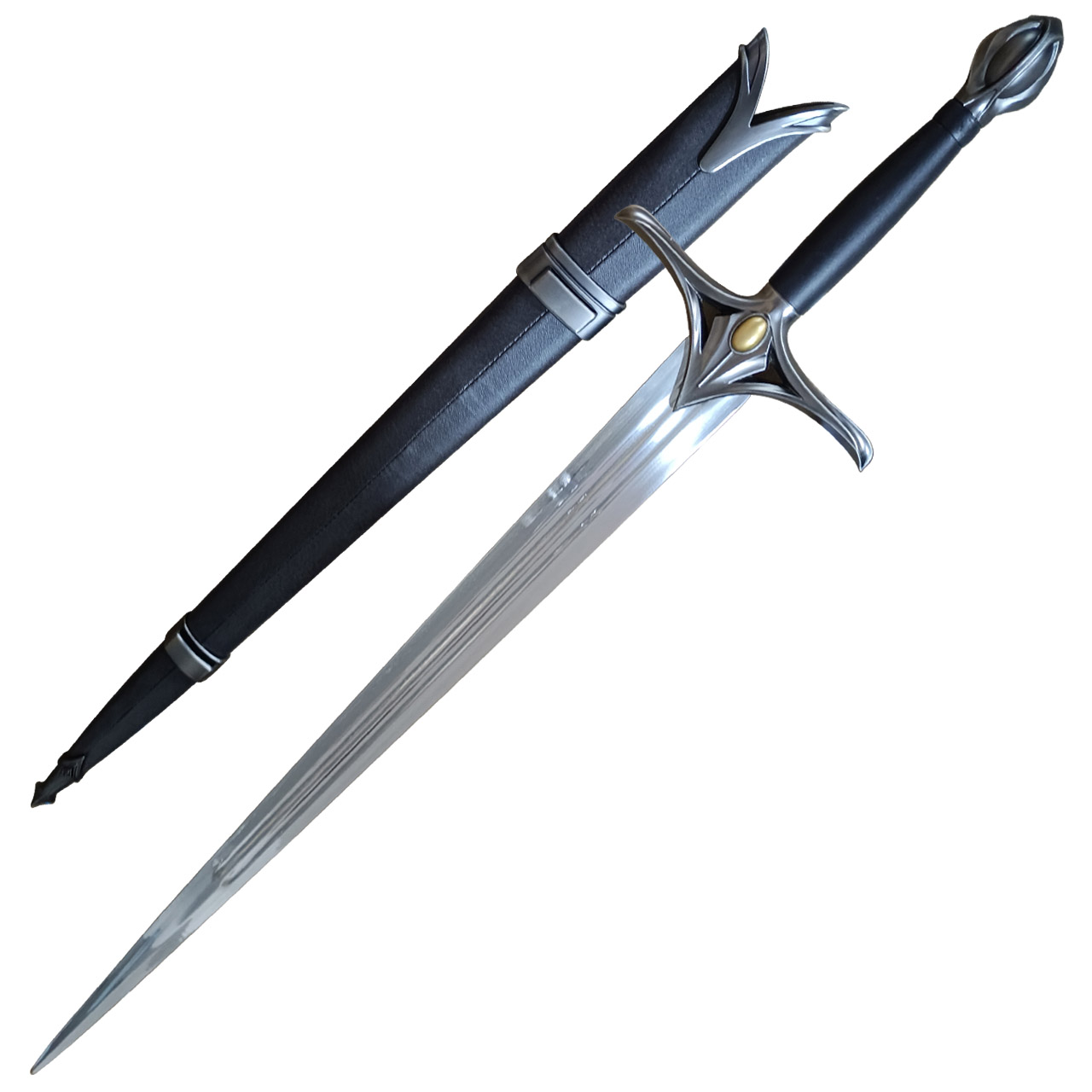 Epic FANTASY SWORD Replica with Stainless Steel Blade and PU Leather-Wrapped Wooden Scabbard
