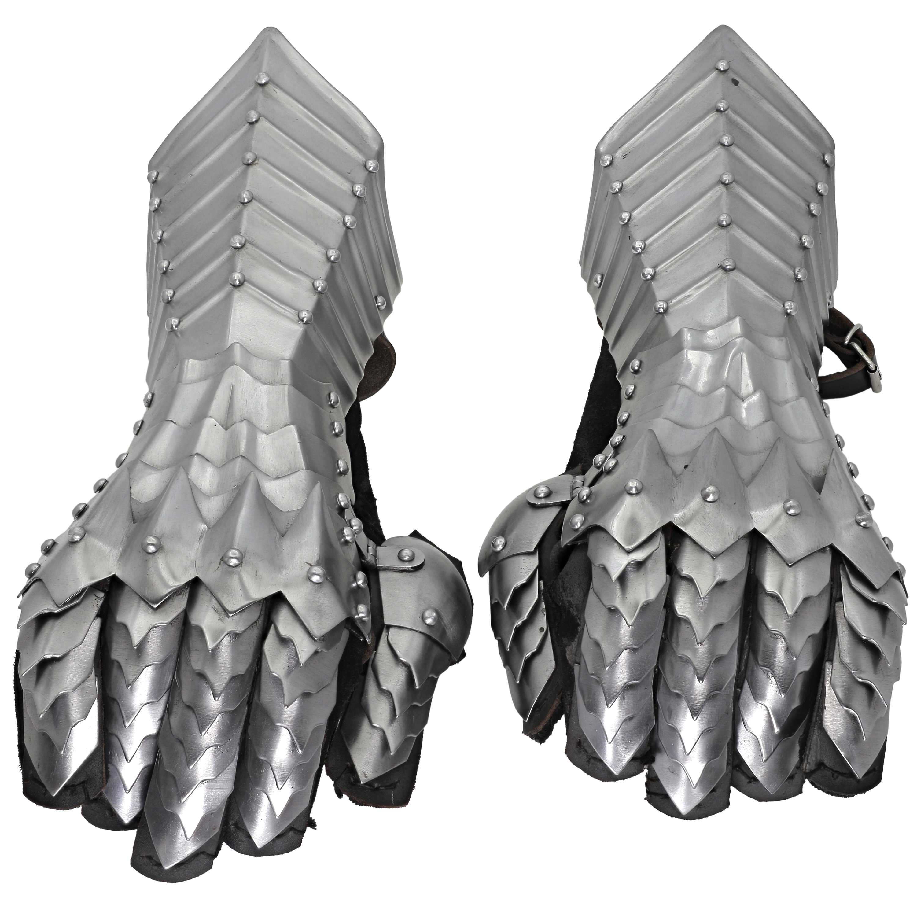 Biting Grip 18G Medieval Costume Renaissance Fair Fantasy Spiked Gothic Gauntlets w/ Genuine LEATHER