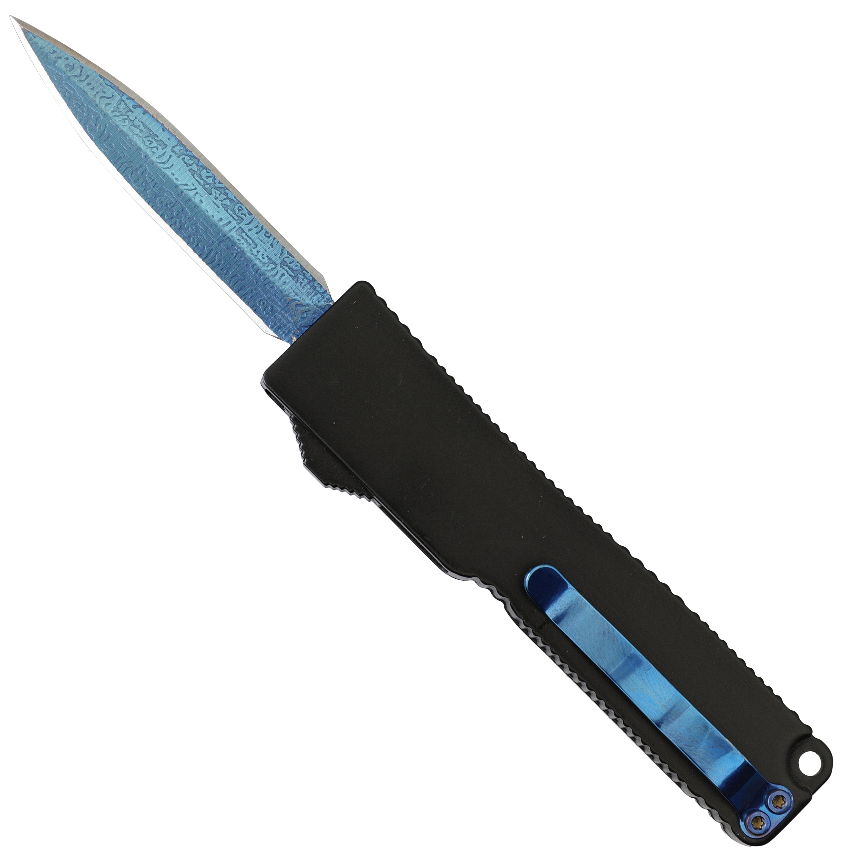Neon Gridlock CALIFORNIA Legal Damascus Textured Blue Double Edge Blade Dual Action OTF Out the Fron