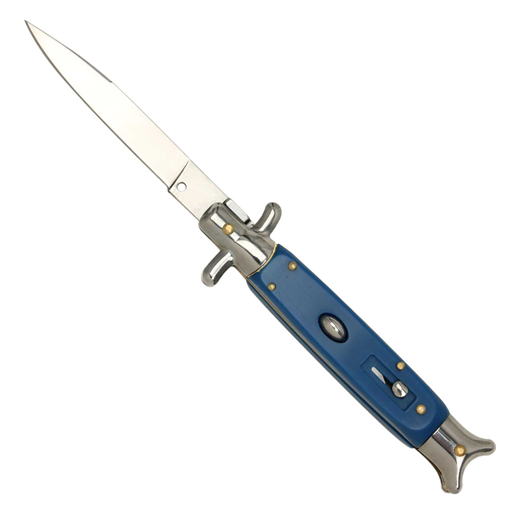 Shark Tail Stiletto Auto Knife Blue Handle