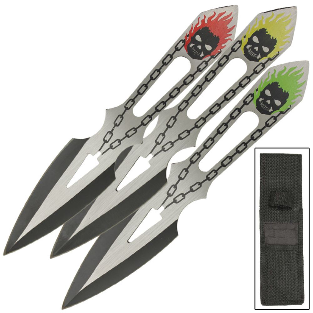 Unchained SKULL Multi Color 3 Piece Throwing Knife Set