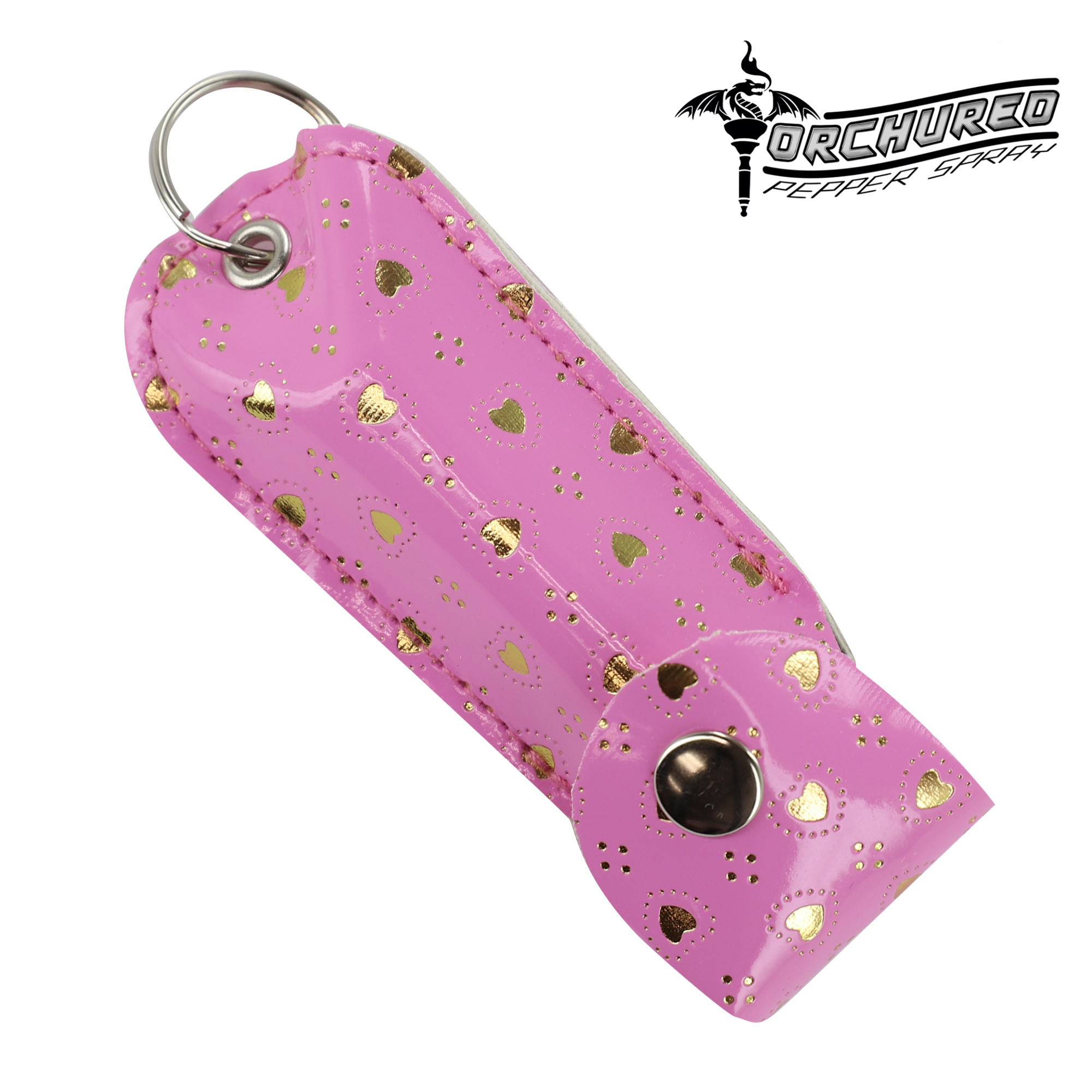 TORCHURED? Police Grade Maximum Strength Pepper Spray KEYCHAIN | Pink w/ Gold Hearts |
