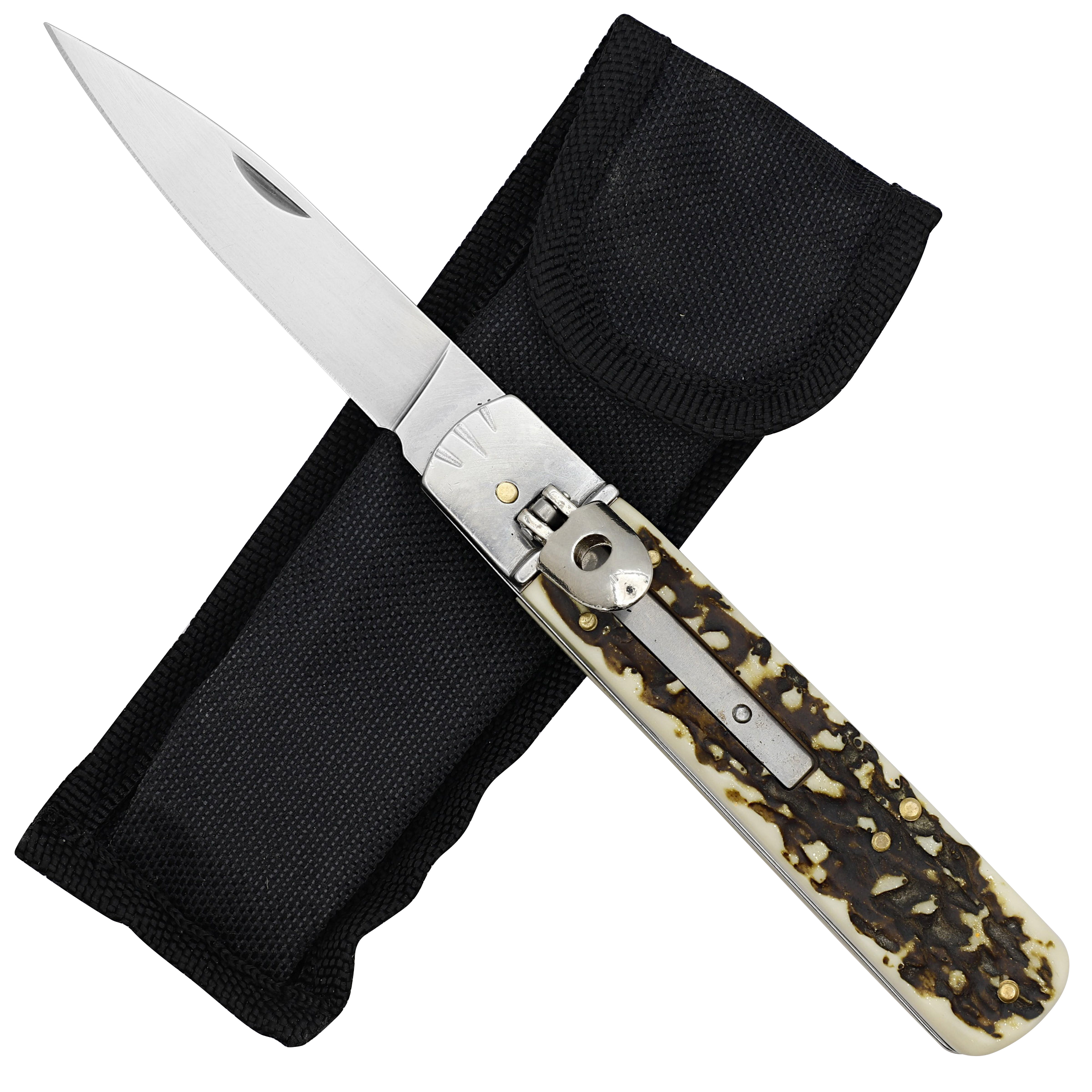 Jane Doe Automatic Lever Lock Switchblade Knife | Simulated Stag Handle