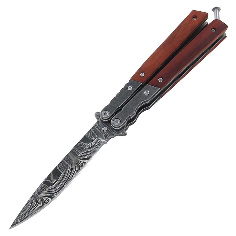 Damascus Steel Call of Wild Butterfly Fanning KNIFE