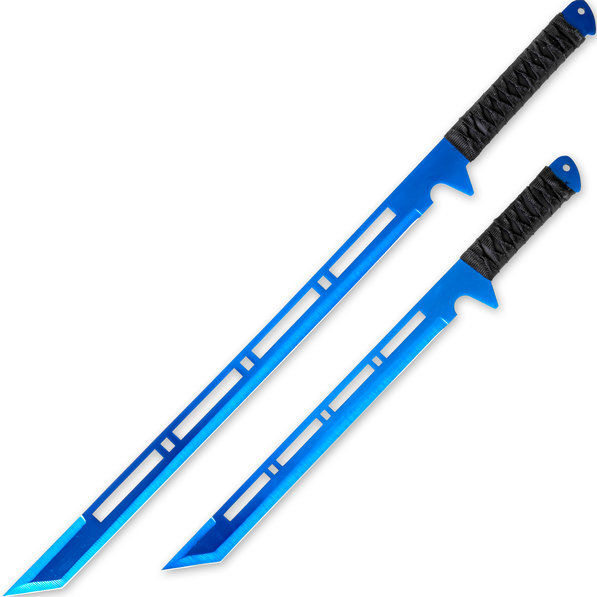 Blue Moon Full Tang Ninja Dual Wield SWORDs | Neon Blue Cyberpunk Sharpened Tanto Straitblade Shinob