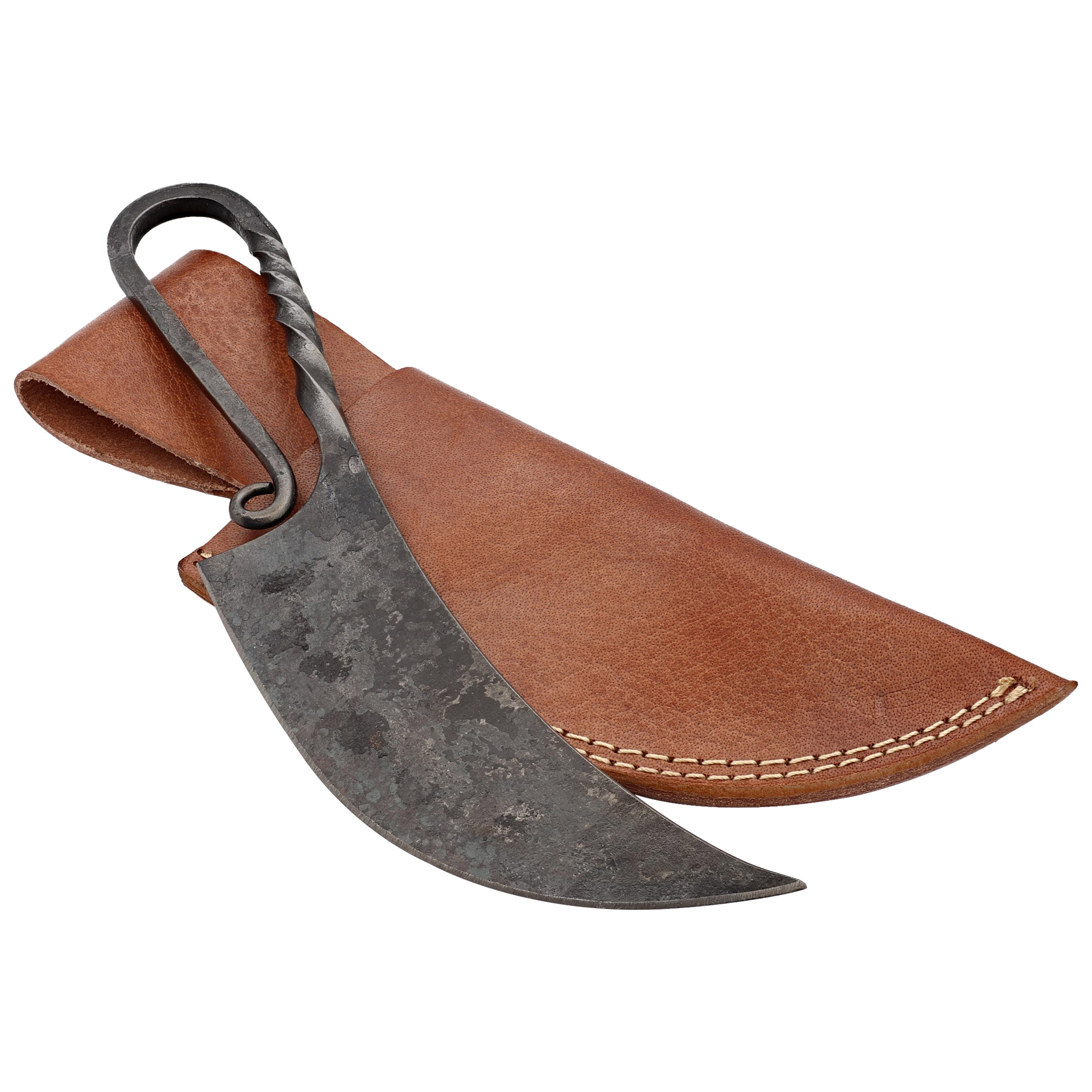 Renaissance Hand Forged Upswept Kitchen Knife w/ Leather Sheath