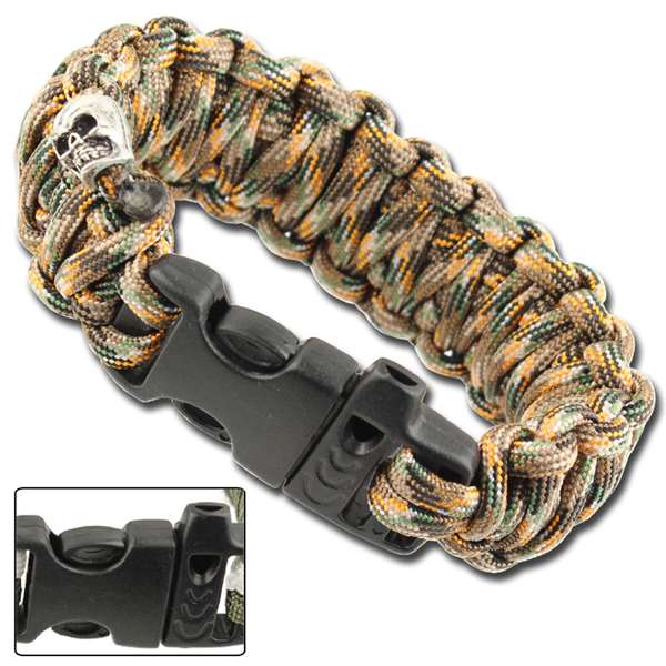 Skullz Survival Whistle Paracord Bracelet-Autumn Camo