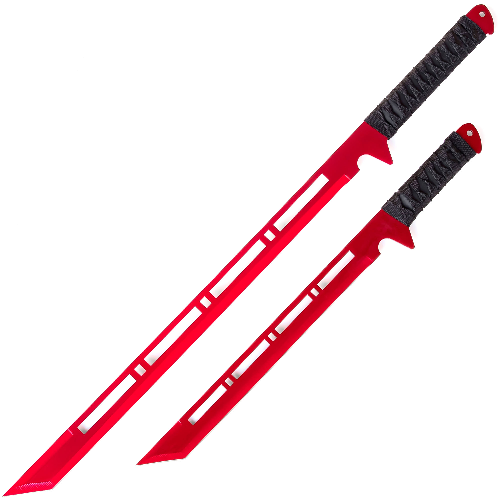 Blood Moon Full Tang Ninja Dual Wield SWORDs | Sharpened Tanto Straitblade Neon Red Cyberpunk Shinob