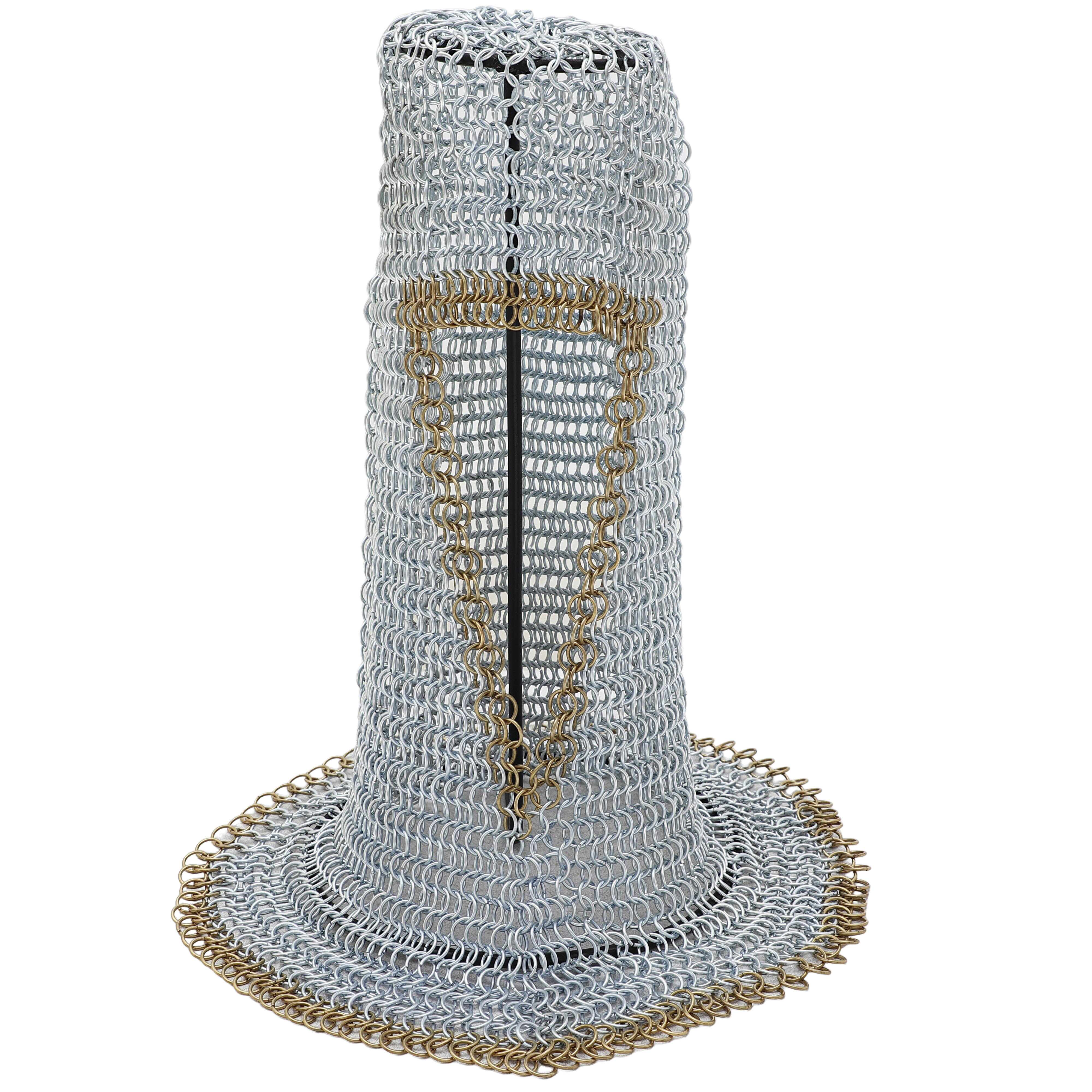 Gold-Accented Silver Chainmail Coif - Premium Armor for Full Coverage