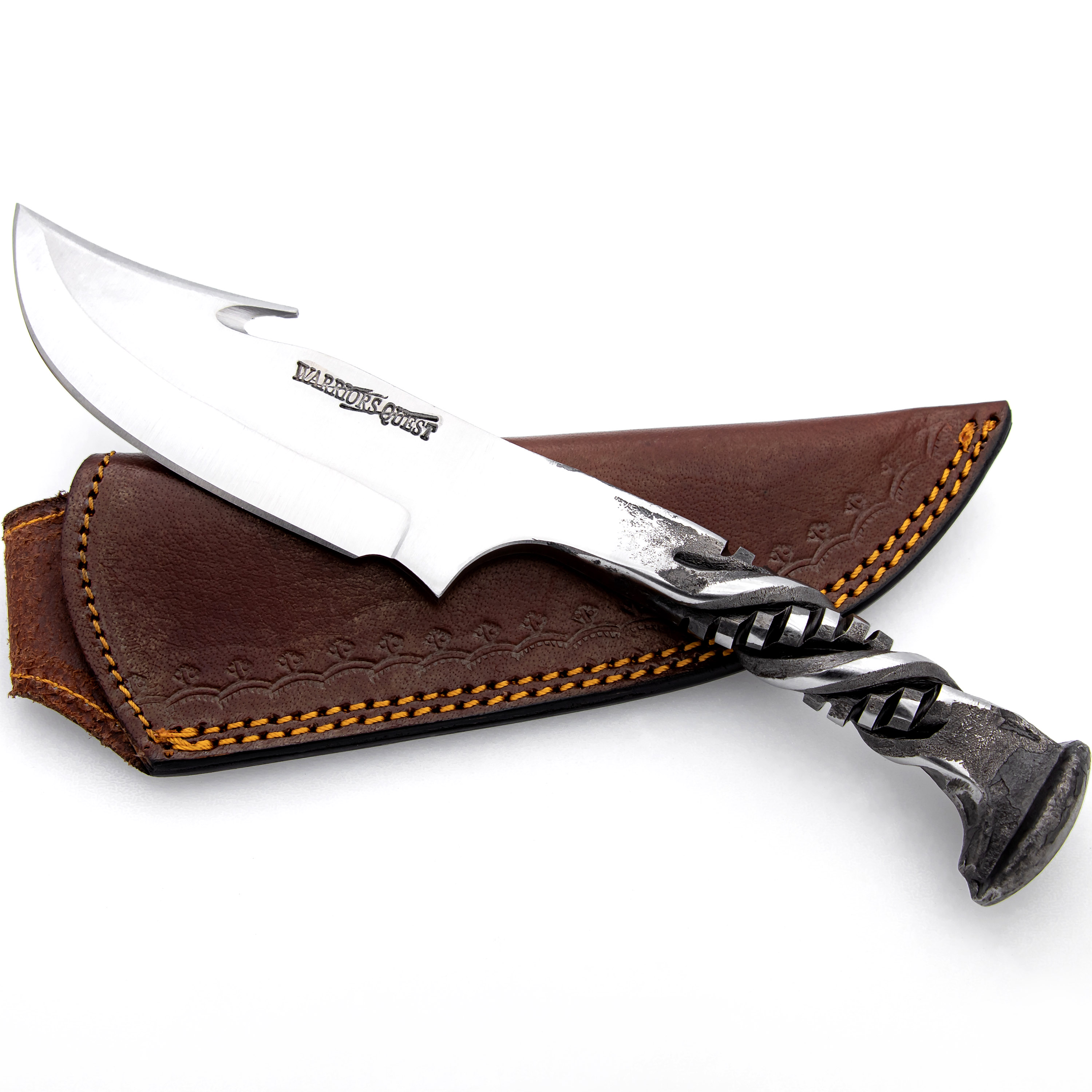 Spike Knife Final Gambit Forged Railroad ? Carbon Steel Clip Point Blade with Gut Hook and Leather S
