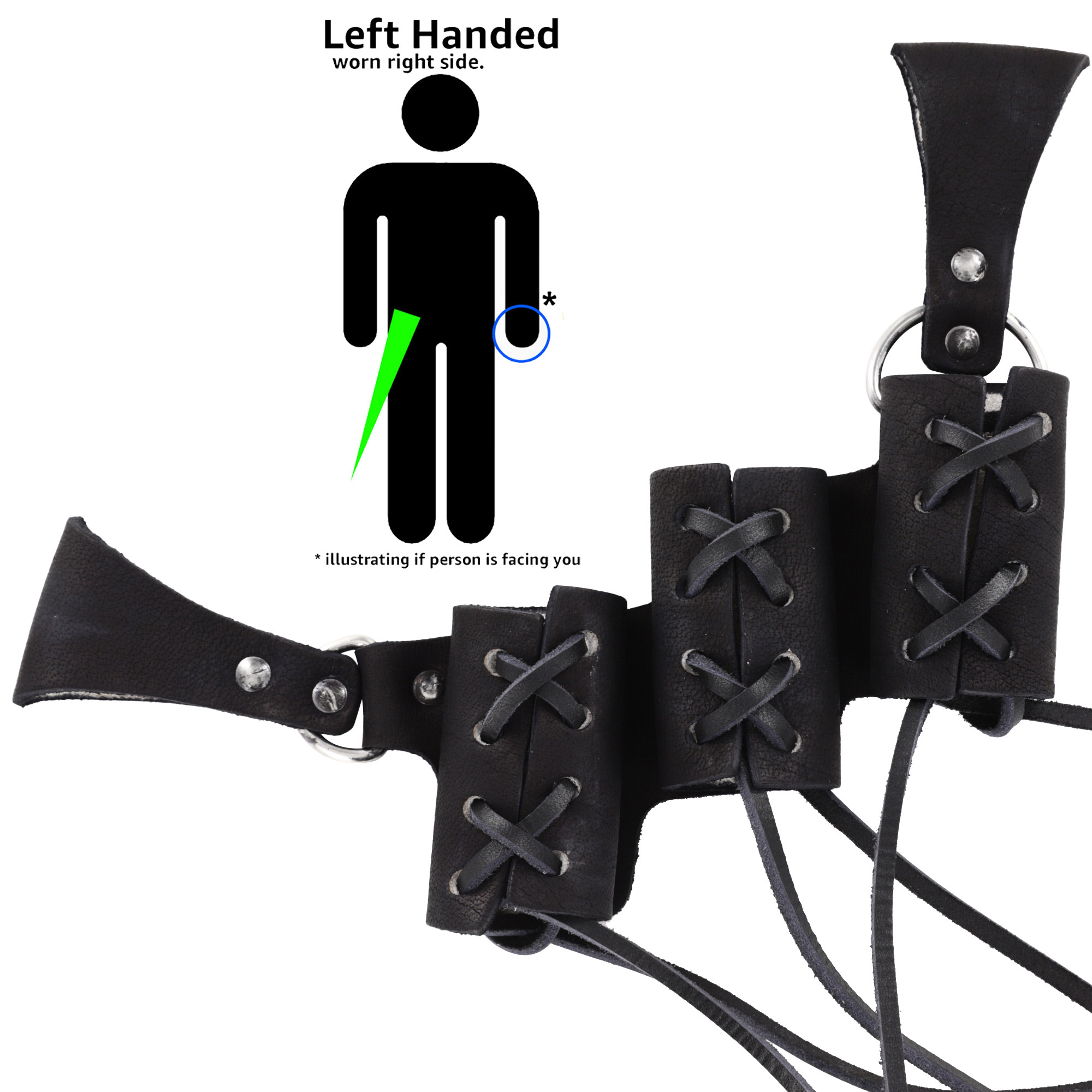 Reverse Illusion 3 Sword DAGGER Left-Handed Color Choice Medieval Belt Frog w/ Black Lacing
