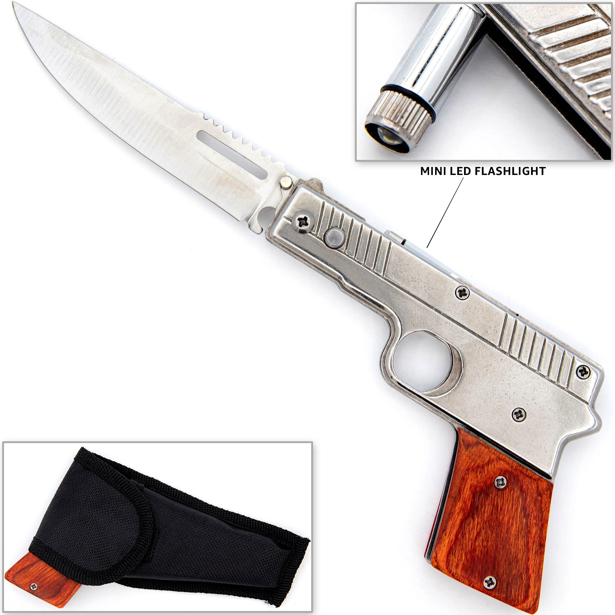 Stick Em Up Automatic Pistol Switchblade Knife with Belt Holster Sheath
