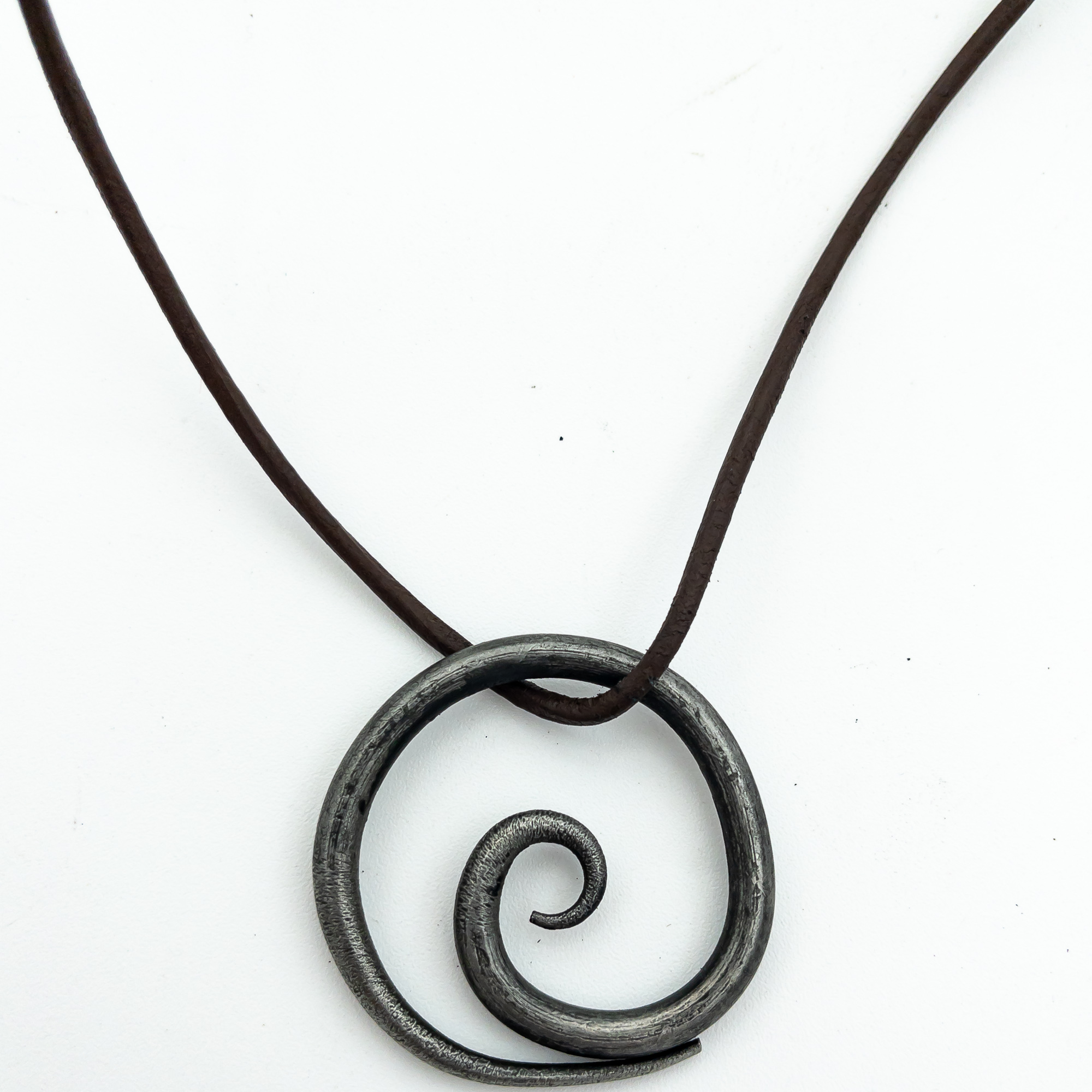 Lunar Whirlpool Iron Pendant NECKLACE with Leather Cord