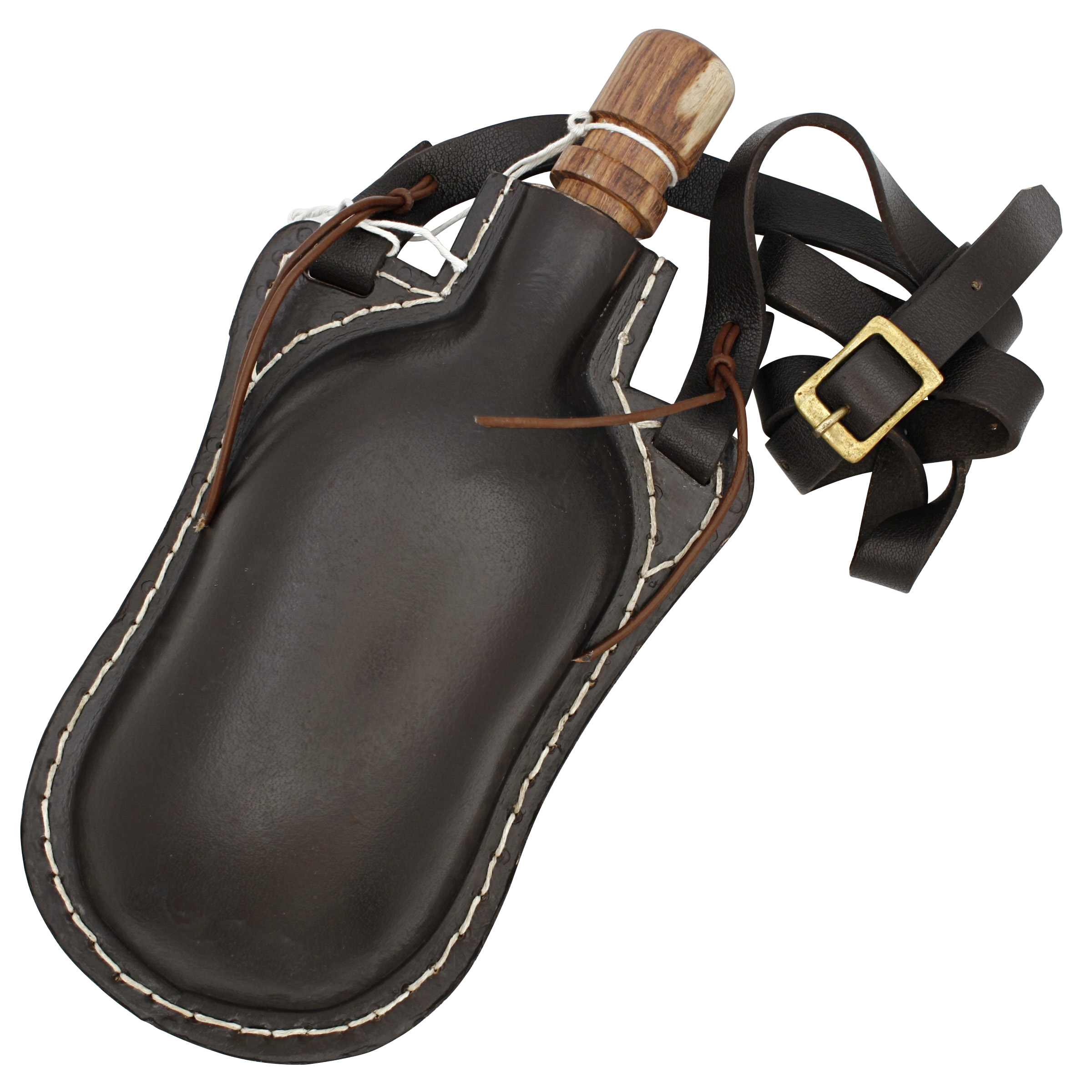 Hoof It 48 oz. Natural Handmade Dark BROWN Genuine Leather Drinking Bottle Canteen w/ Leather Should