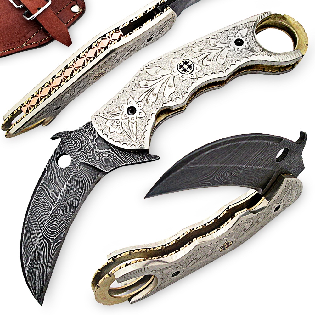 Handmade Damascus Silvermine Frontier Karambit Knife