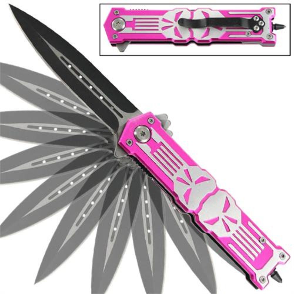 Punisher Glass Breaker Spring Assisted KNIFE Pink