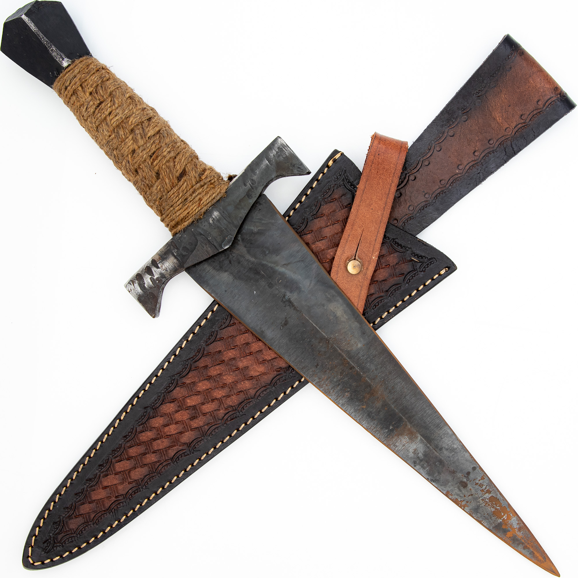 Old Stories Medieval Carbon Steel Full Tang Functional Reenactment Medieval Viking DAGGER w/ Woven T