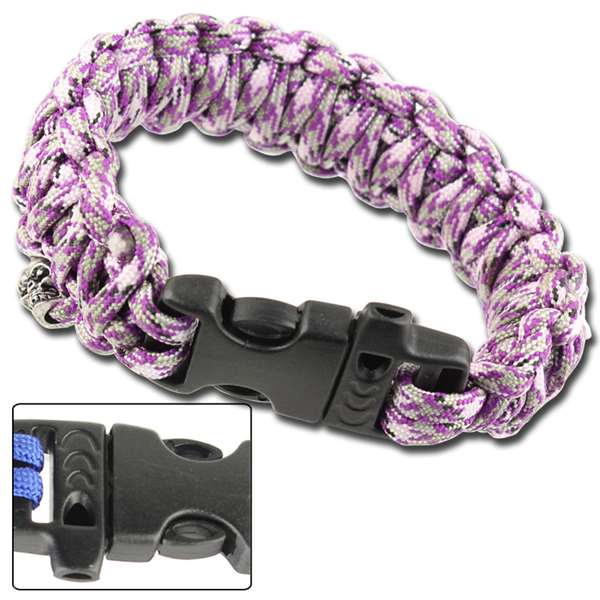 Skullz Survival Whistle 17.06 Ft Paracord Bracelet-Purple Camo
