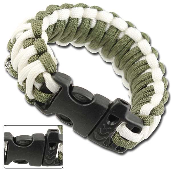 Skullz Survival Whistle 17.06 FT Paracord Bracelet-OD & White