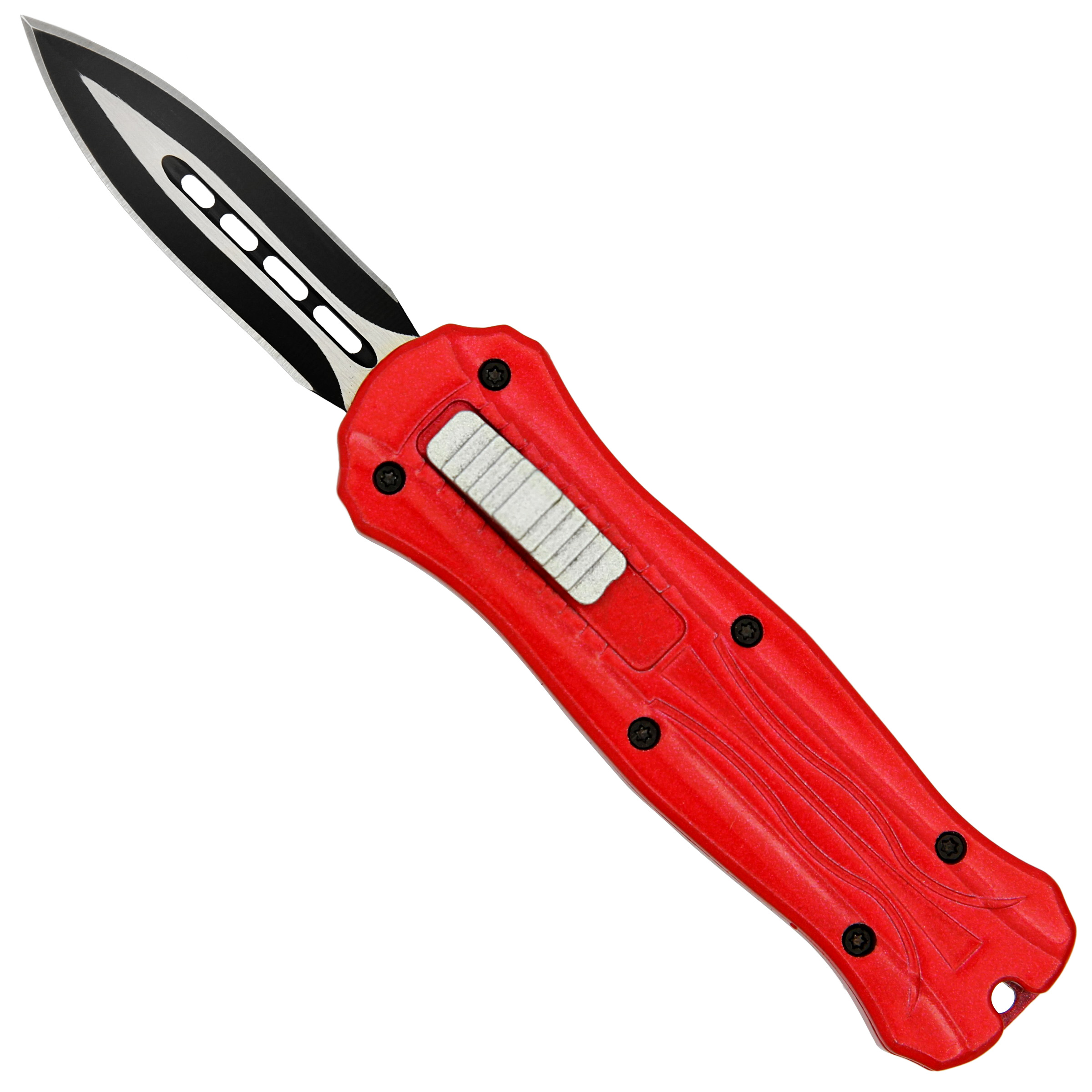 Red Fruit Automatic Mini CALIFORNIA Legal Double Edge Out the Front OTF Knife w/ Contoured Handle & 