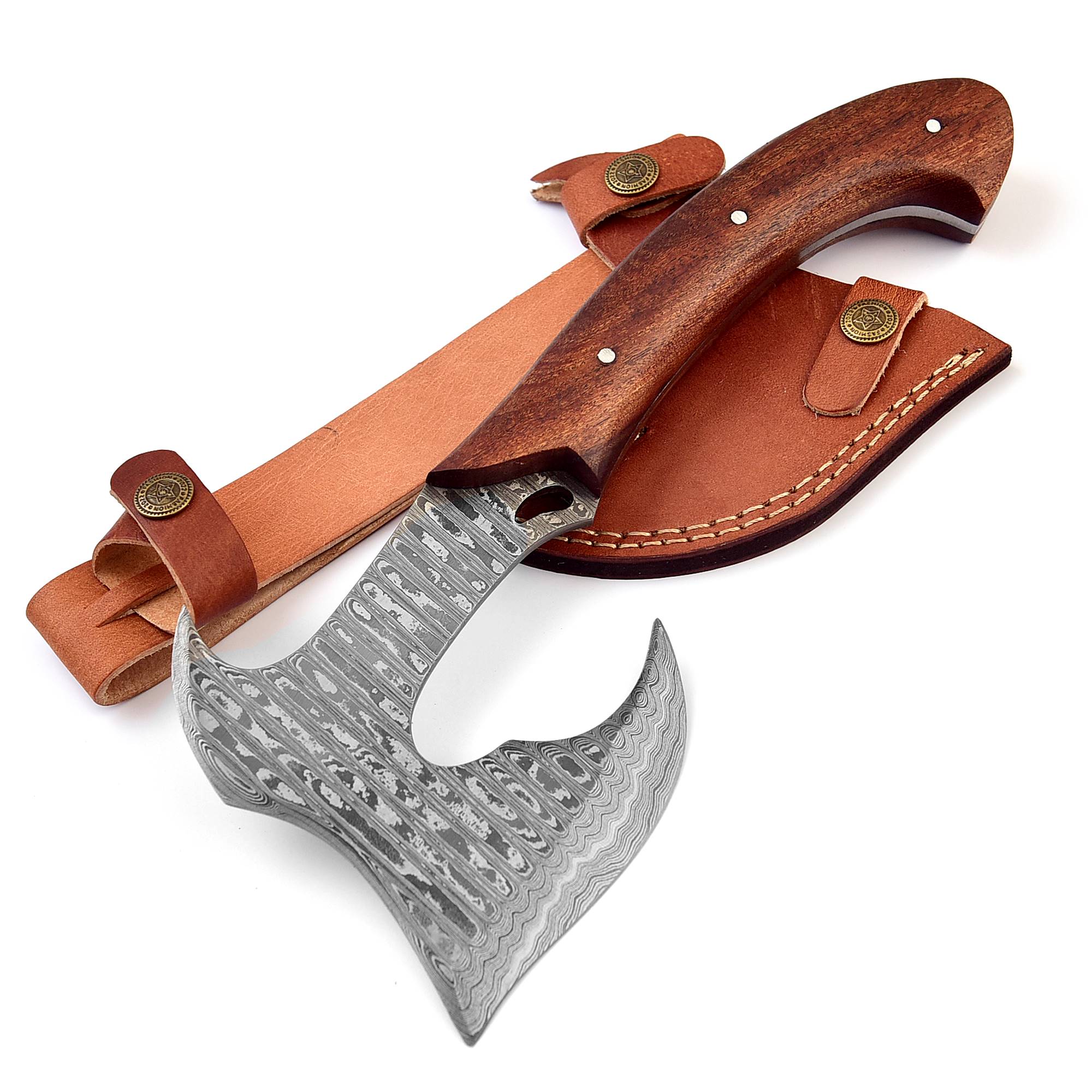 Steel Aviator Damascus Throwing Axe | Hand Forged Bearded Outdoor Wood Handle Viking Triple Edge Ful