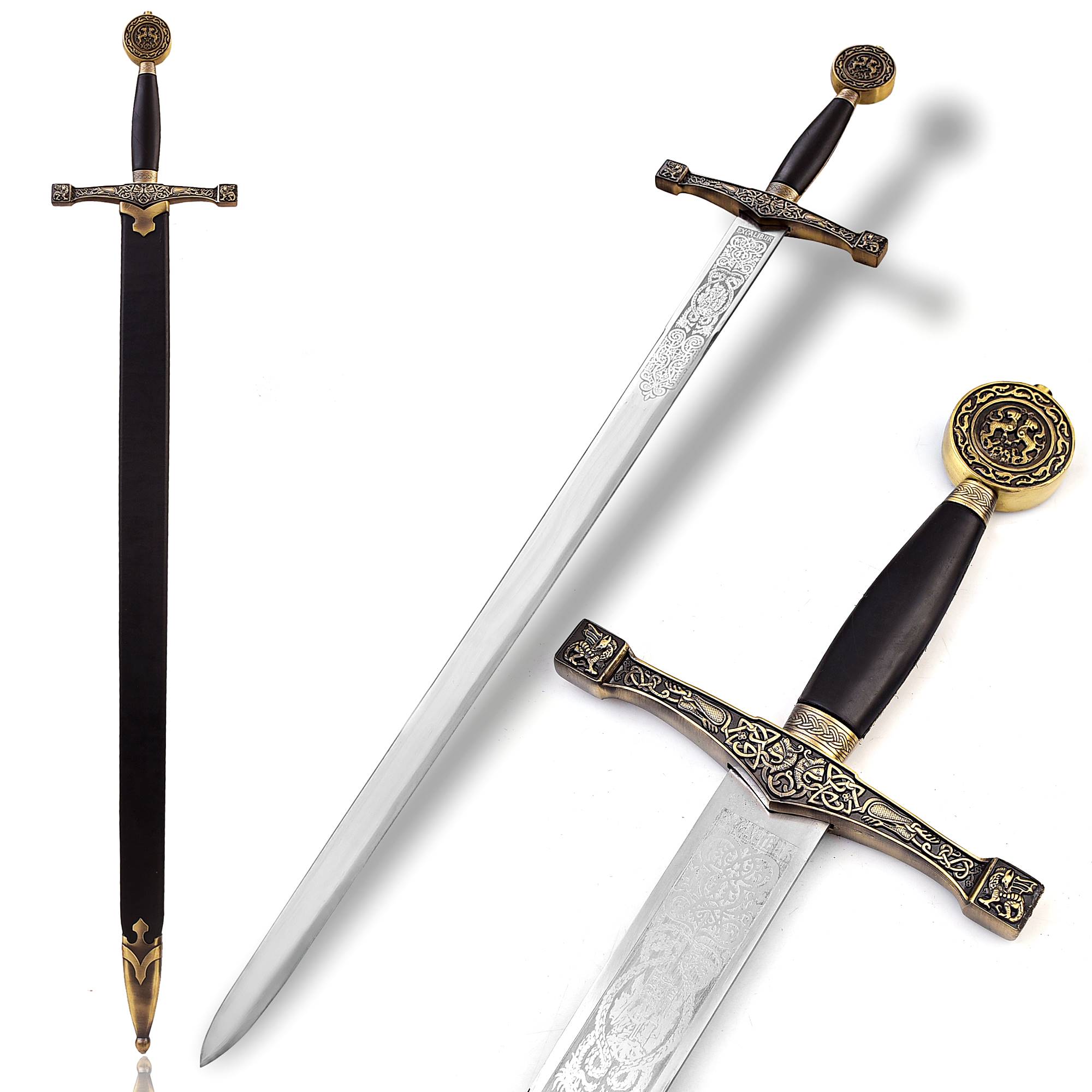 Dark Medieval Excalibur Replica - Black and Bronze FANTASY SWORD