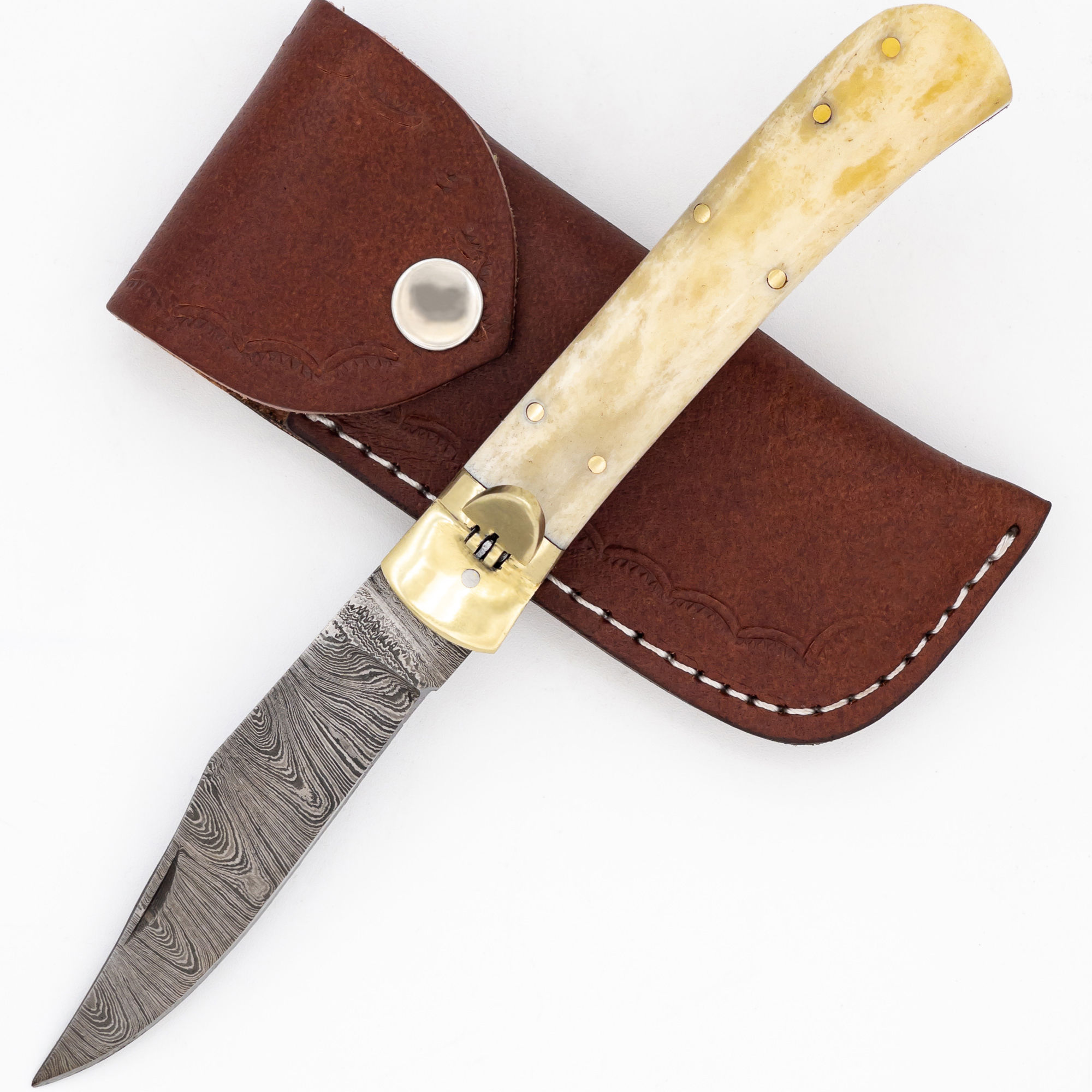 Veil Aflame Lever Lock Damascus Clip Point SWITCHBLADE