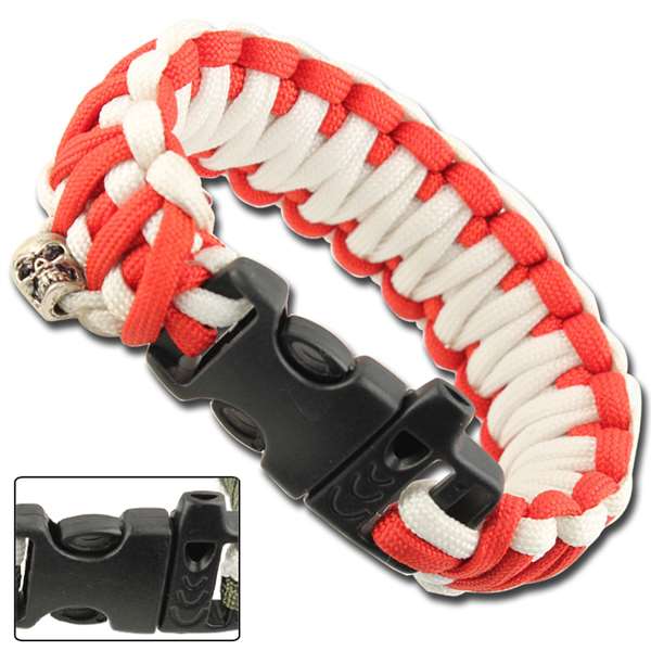 Skullz Survival Whistle 17.06 FT Paracord Bracelet-Red & White