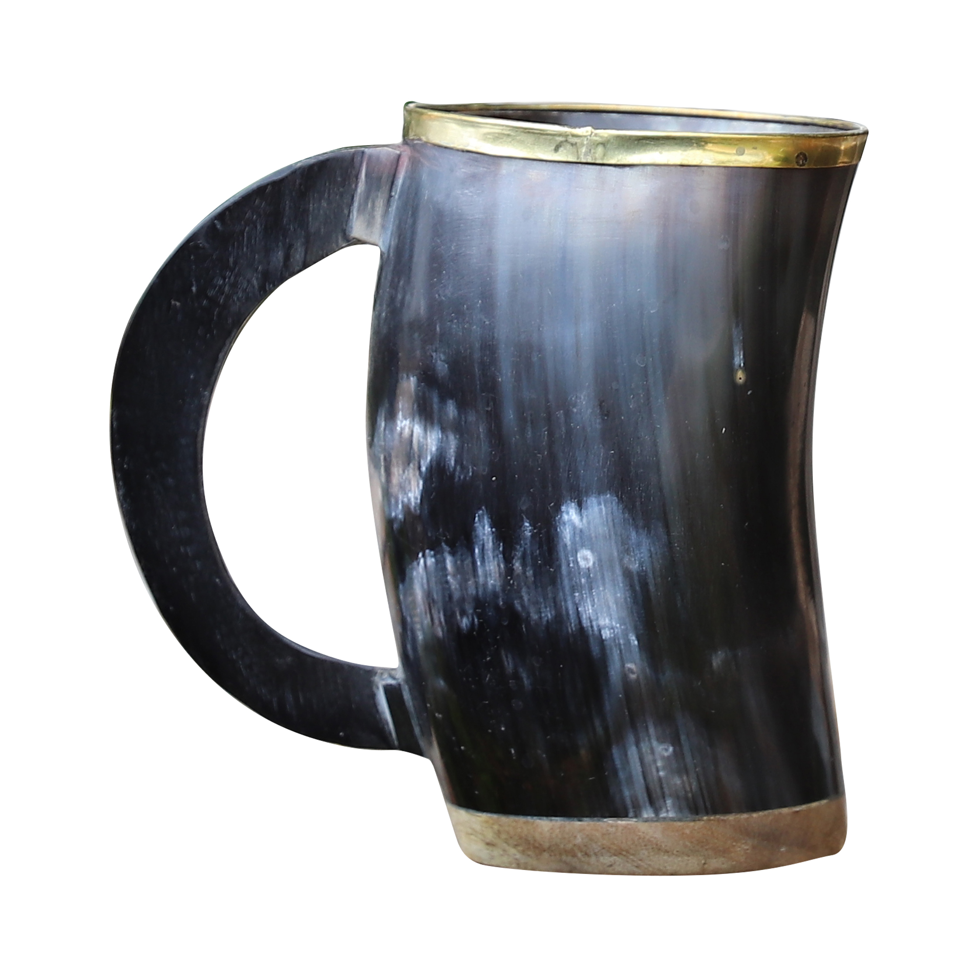 The Hooded Raven ? Functional Pure Brass Rimmed Drinking Horn MUG Tankard Pouch Included