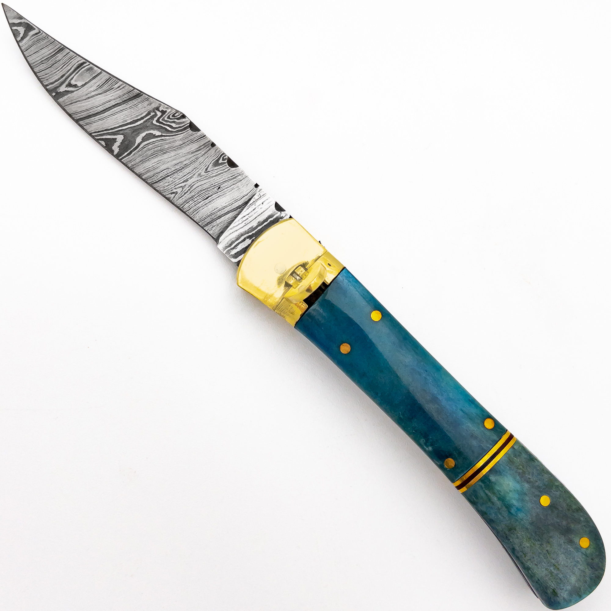 Titan Falls Damascus Clip Point Automatic SWITCHBLADE Lever Lock Knife