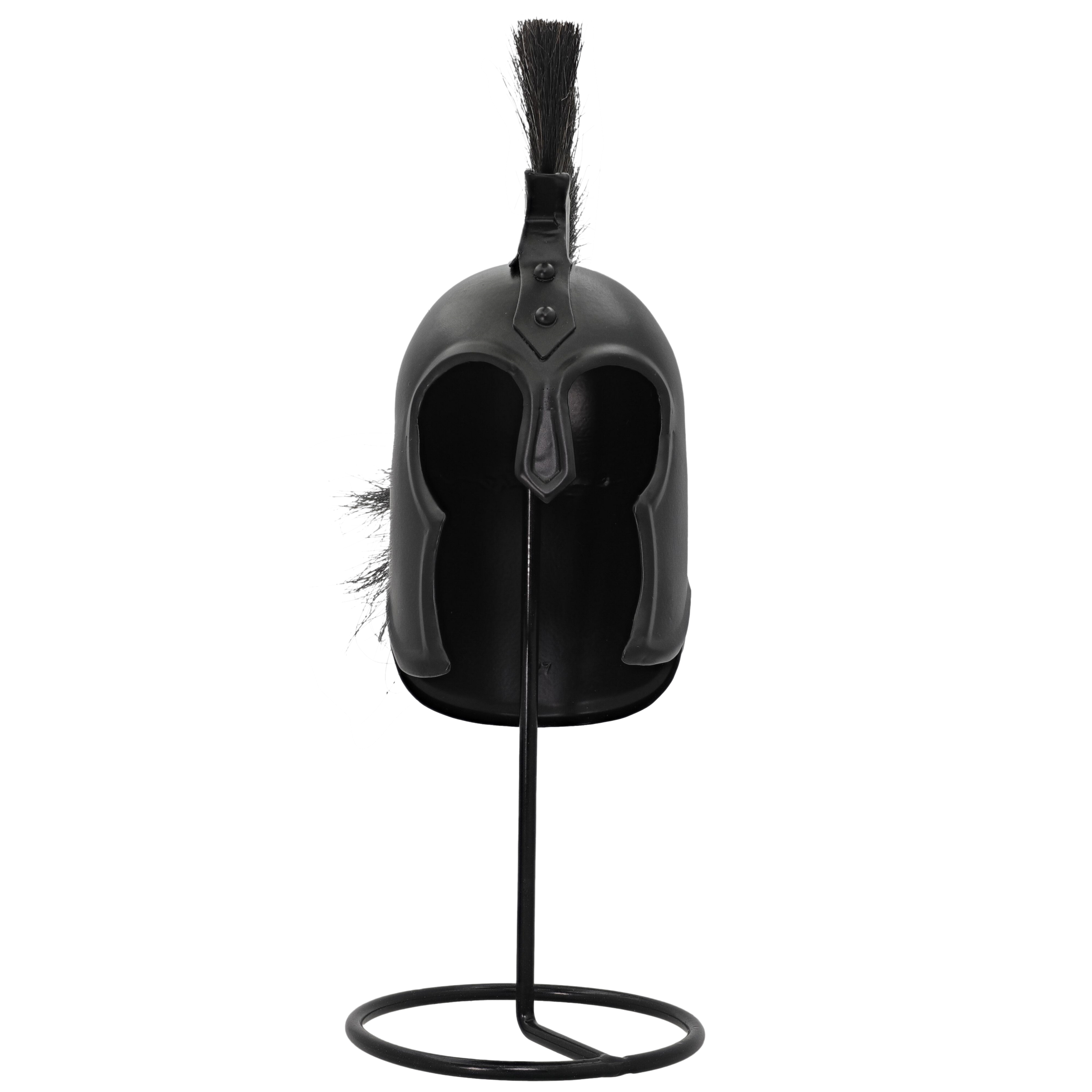 Awaiting the Signal Miniature 20G Blackened Greek Troy Helmet Helm Display Piece w/ Black HORSE Hair