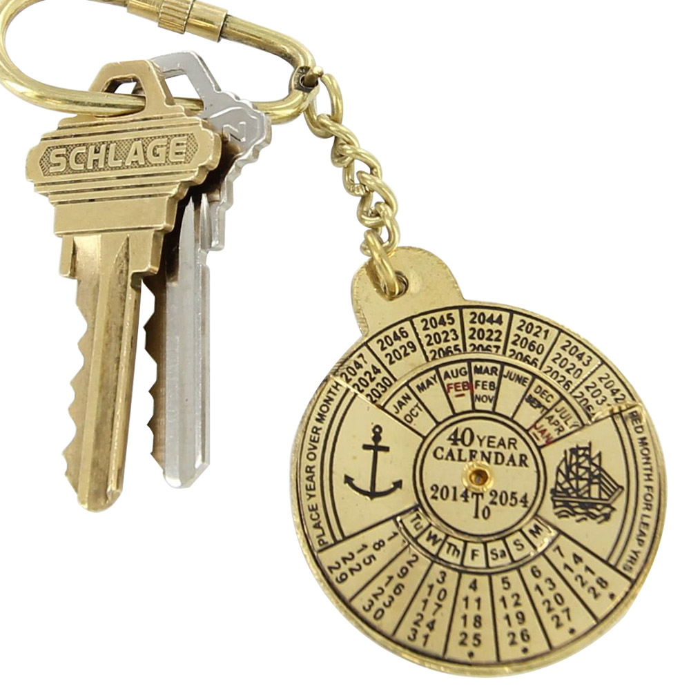 40 Year CALENDAR Brass Keychain