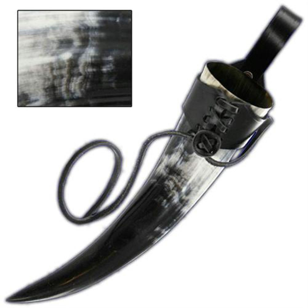 Medieval Viking Drinking Horn & Black LEATHER Holder