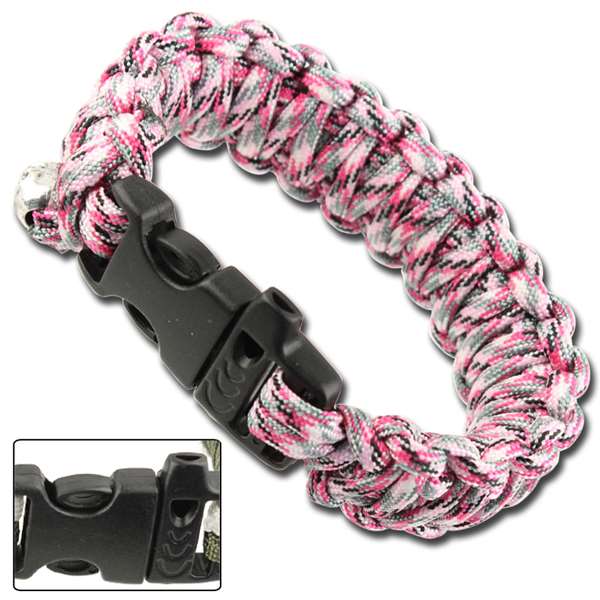 Skullz Survival Whistle 17.06 FT Paracord Bracelet-Pink Camo