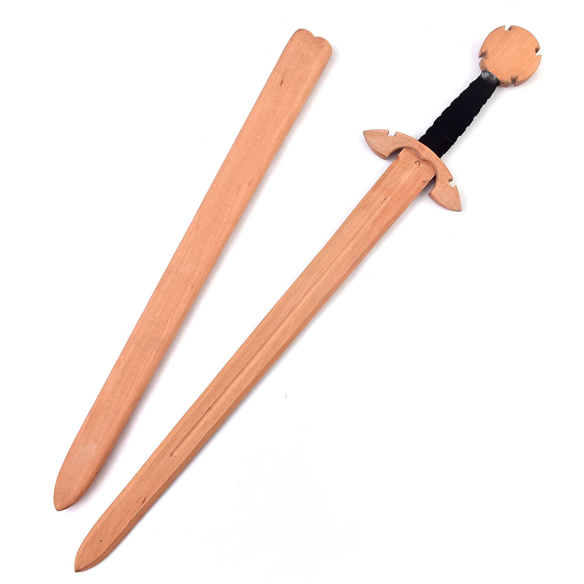 ''Viking-InspirEd CEltiC Wood Sword with SuEdE LEathEr HandlE Wrap - Full Tang, DECorativE DEsign''
