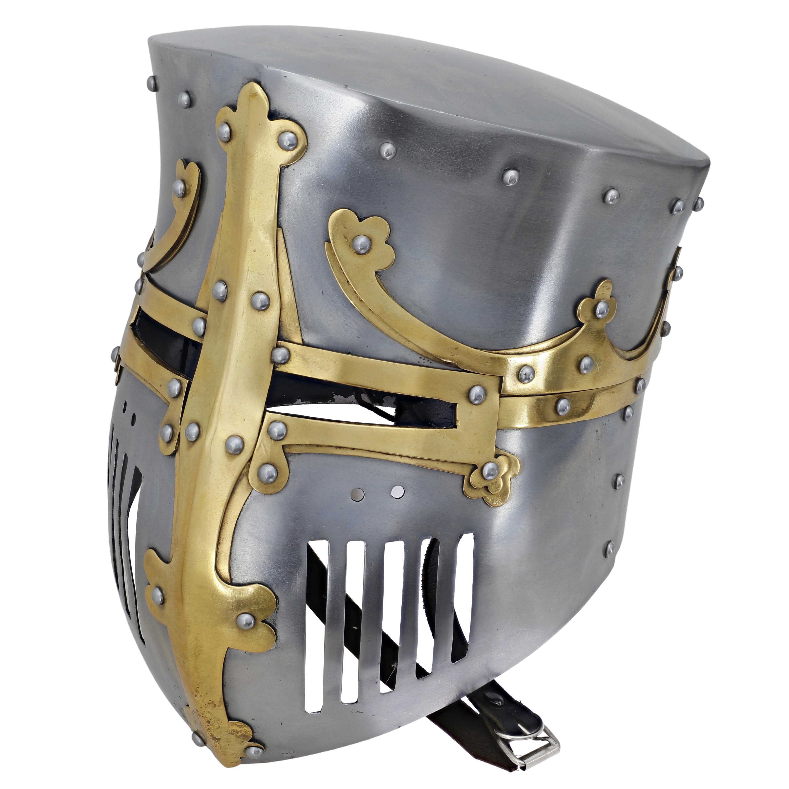Pot Helmet with Brass Trim | Sturdy Mild Steel Construction with Comfortable LEATHER Lining