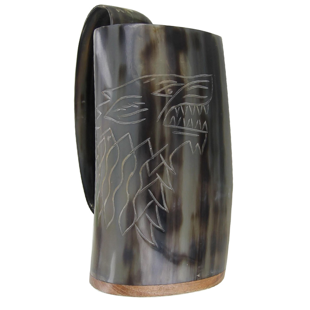 Norse Viking Tankard Fenrir Engraved Drinking Horn MUG