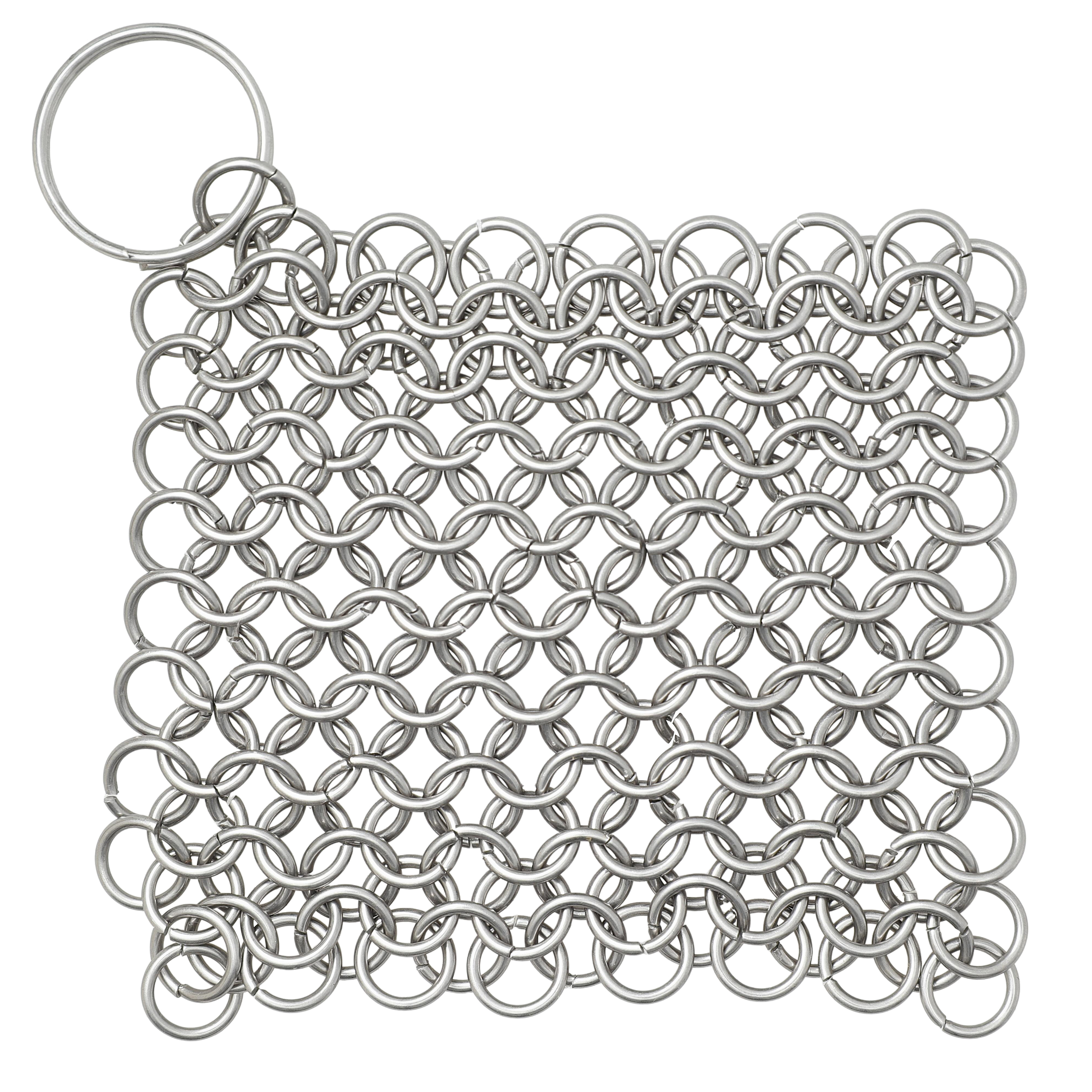 Durable Stainless Steel Chainmail Scrubber with Steel Ring for Heavy-Duty Cleaning