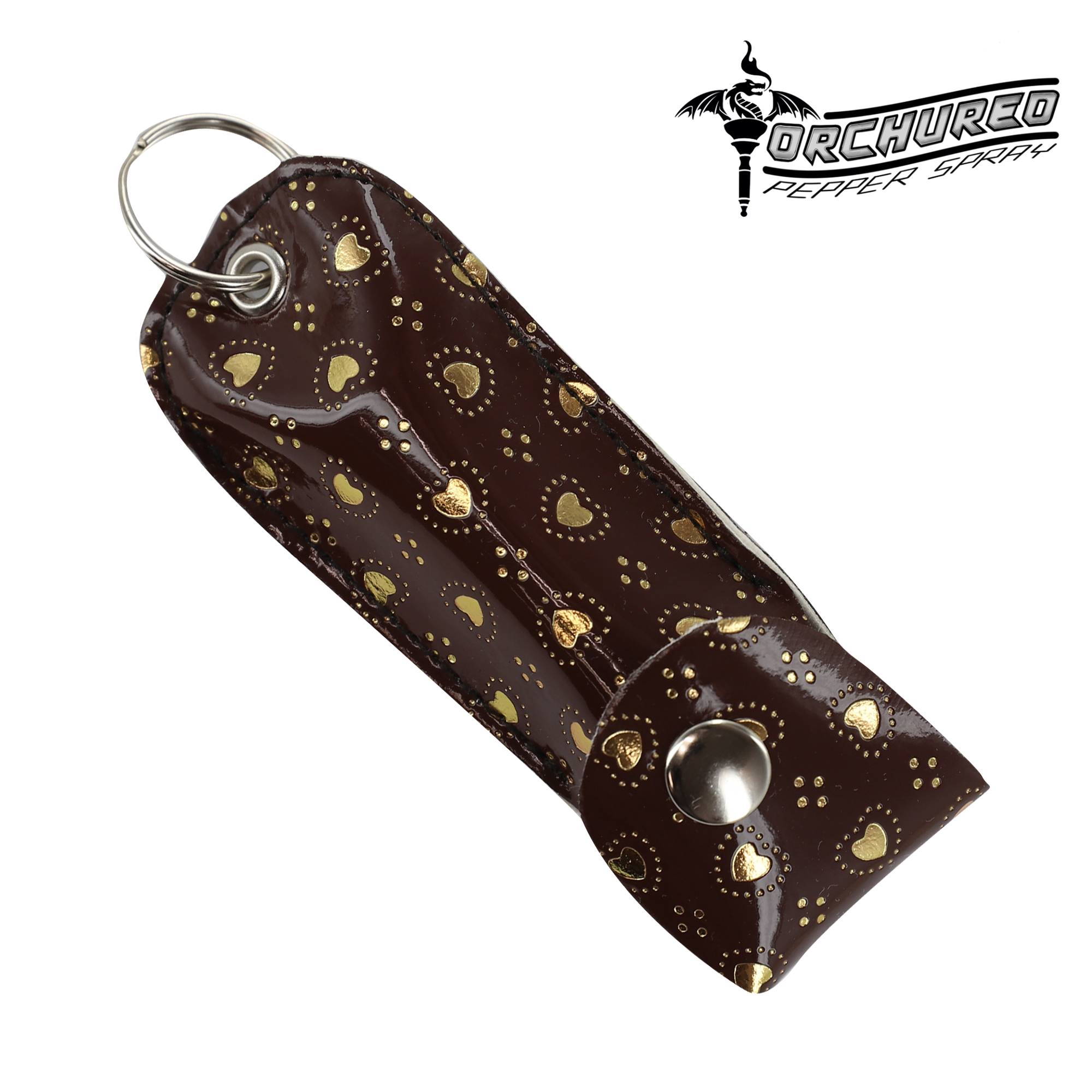 TORCHURED? Police Grade Maximum Strength Pepper Spray KEYCHAIN | Brown w/ Gold Hearts|
