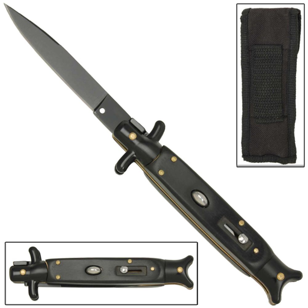 Italian Stiletto SWITCHBLADE Black Blade Knife