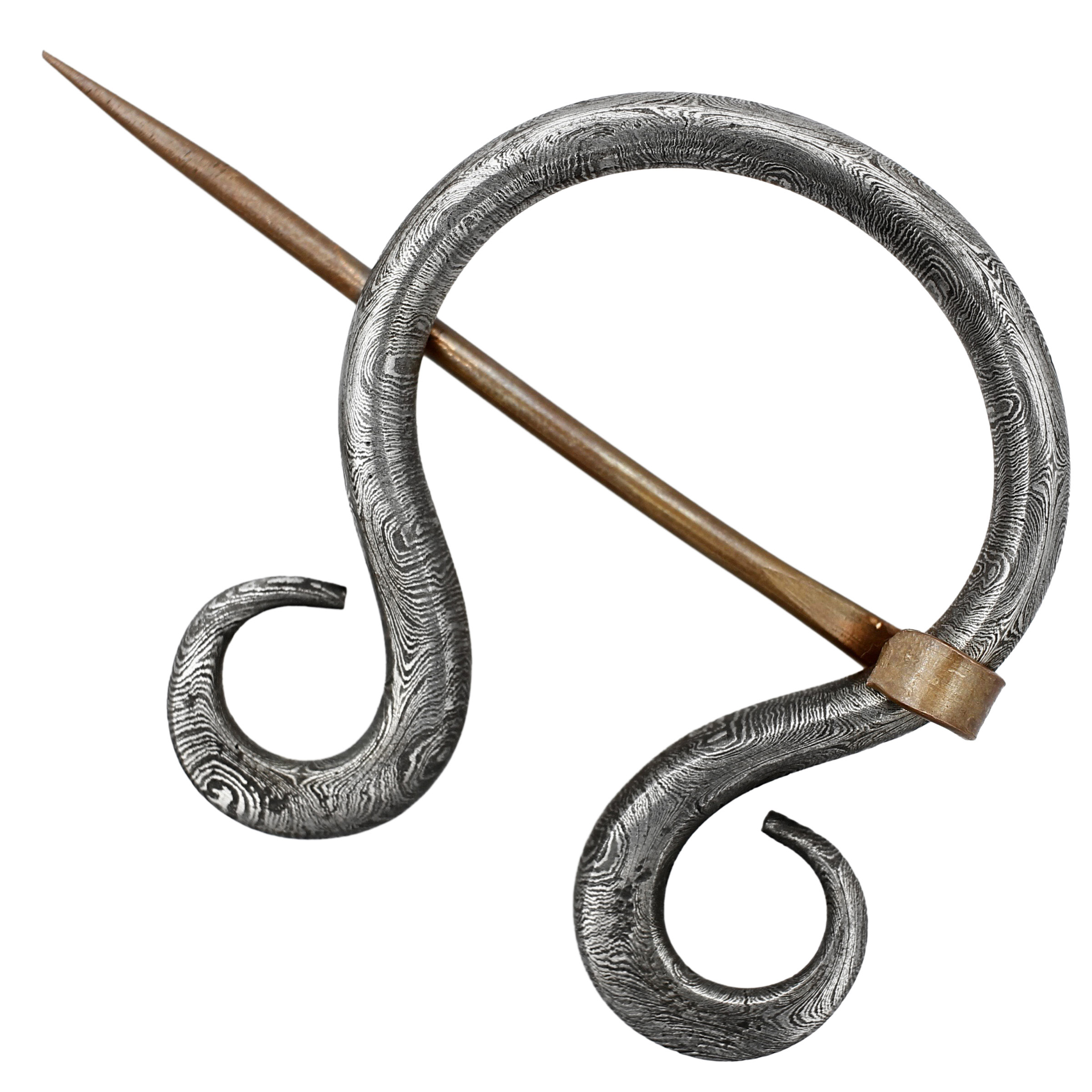 Finishing Touch Hand Forged Damascus Brooch Cloak Pin Unisex Medieval Celtic Accessory w/ Brass Pin