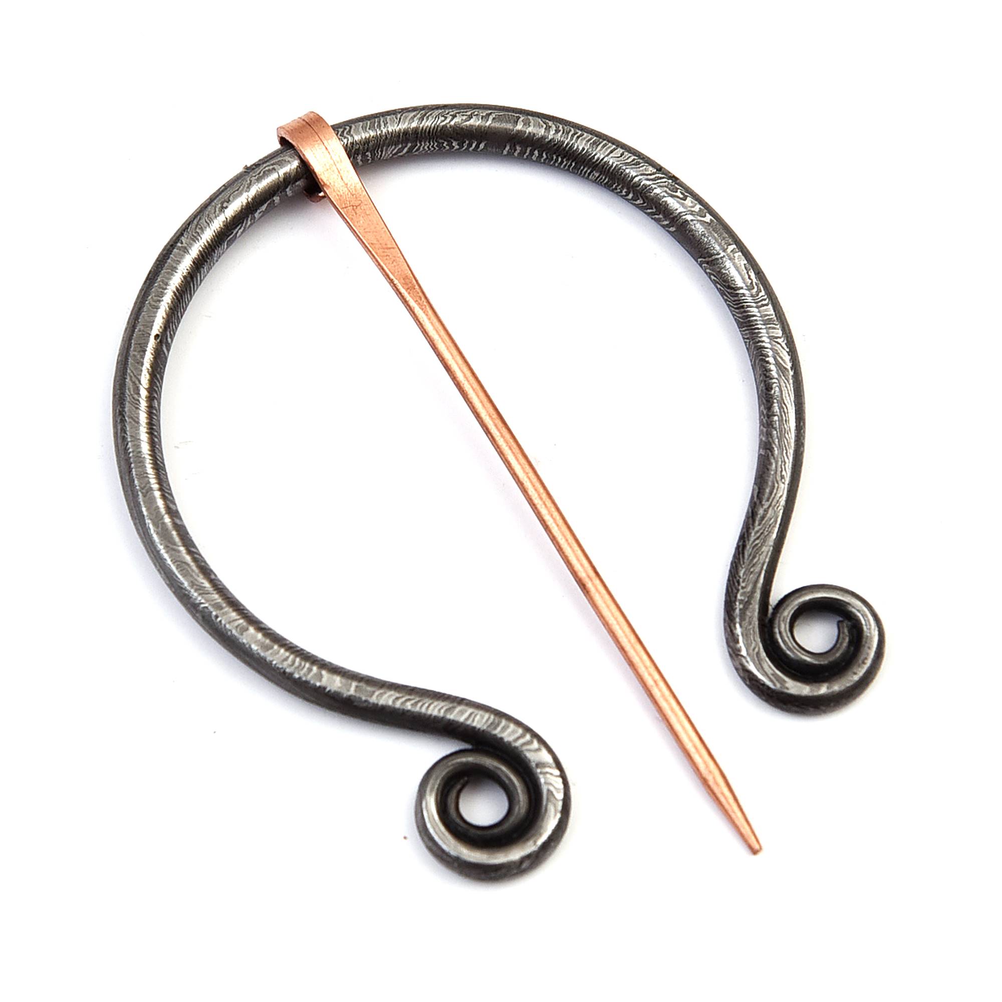 Timeless Style Hand Forged Damascus Steel Celtic Penannular Brooch Modern Classic Medieval Cloak Sha