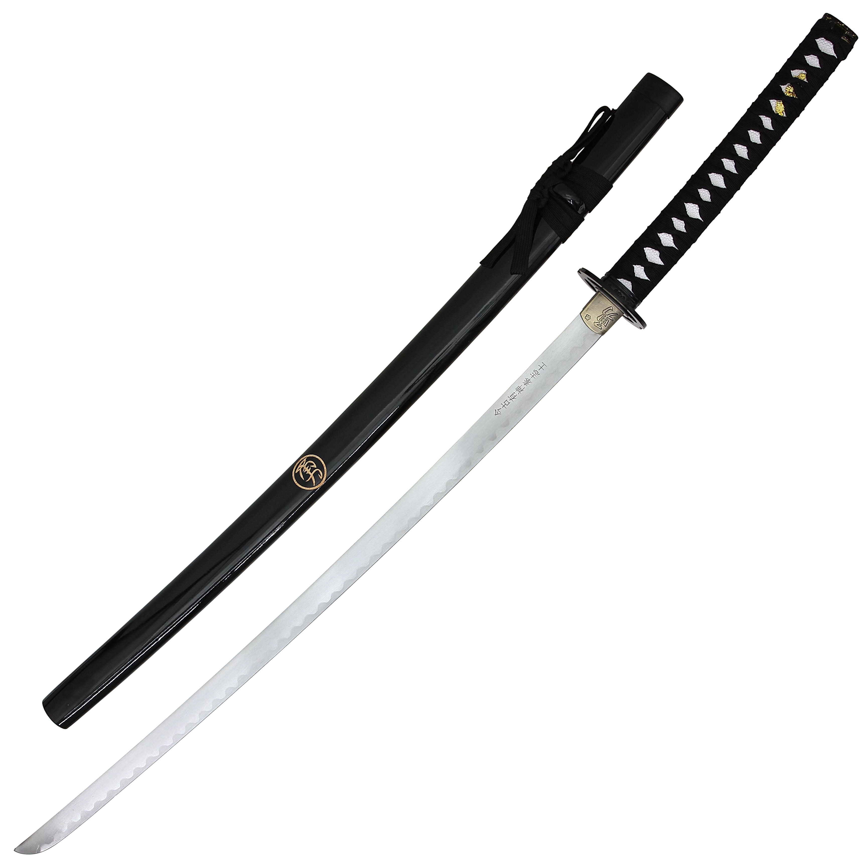 Curved Replica Sword with Carbon Steel Blade & Hand-Carved Scabbard