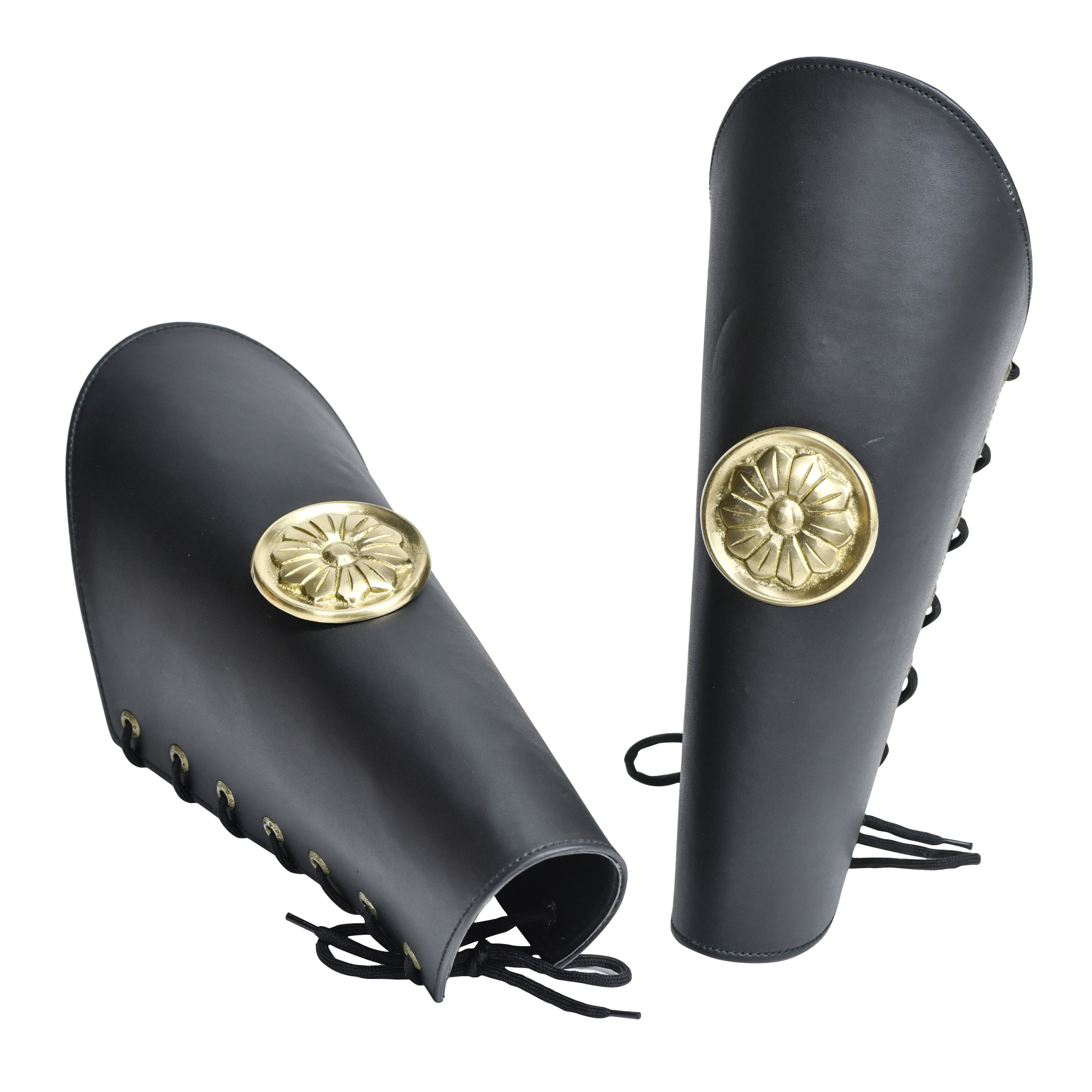 Warrior of Peace Black LEATHER Leg Armor Greaves