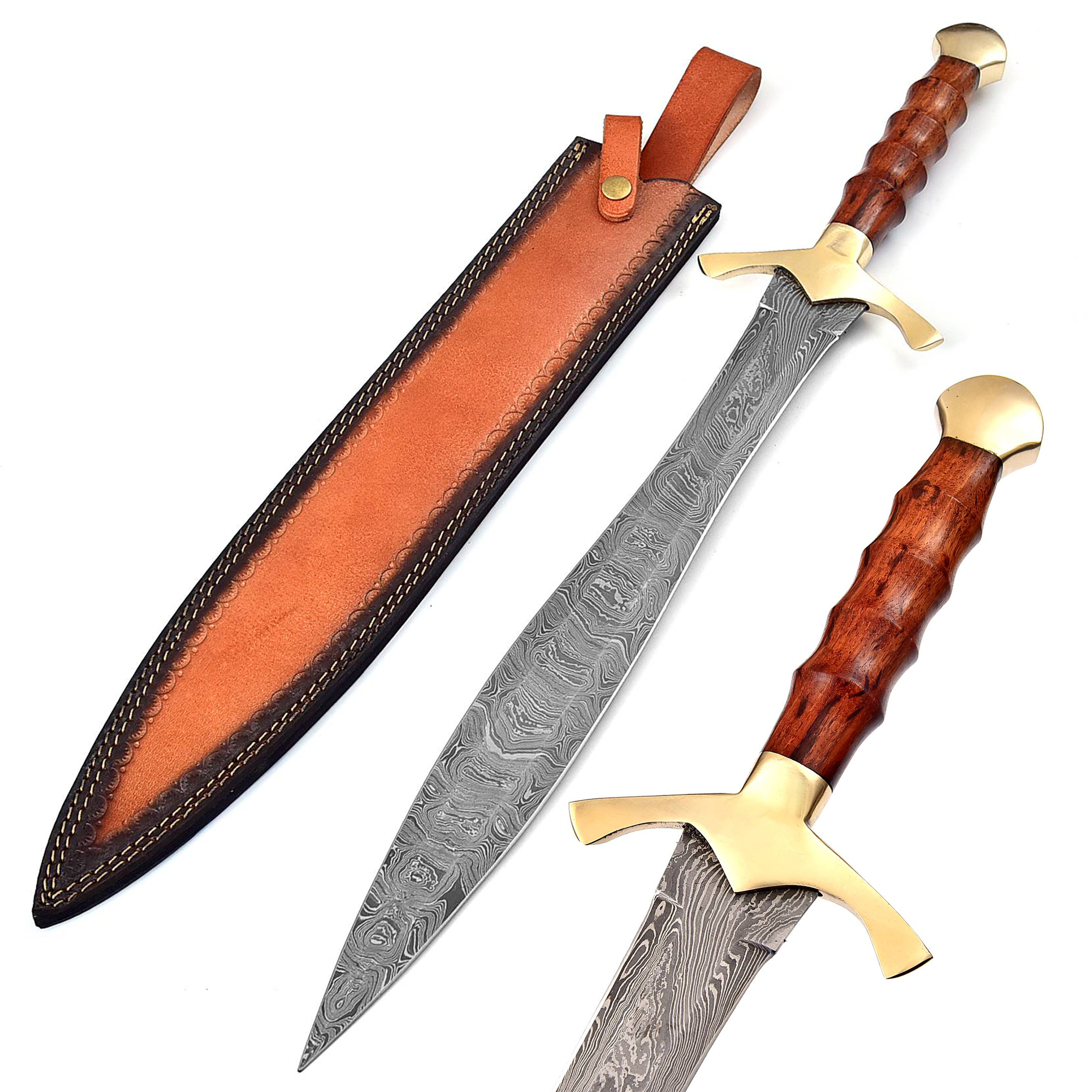 Skrva Hand Forged Damascus Steel Leaf Blade SHORT Sword