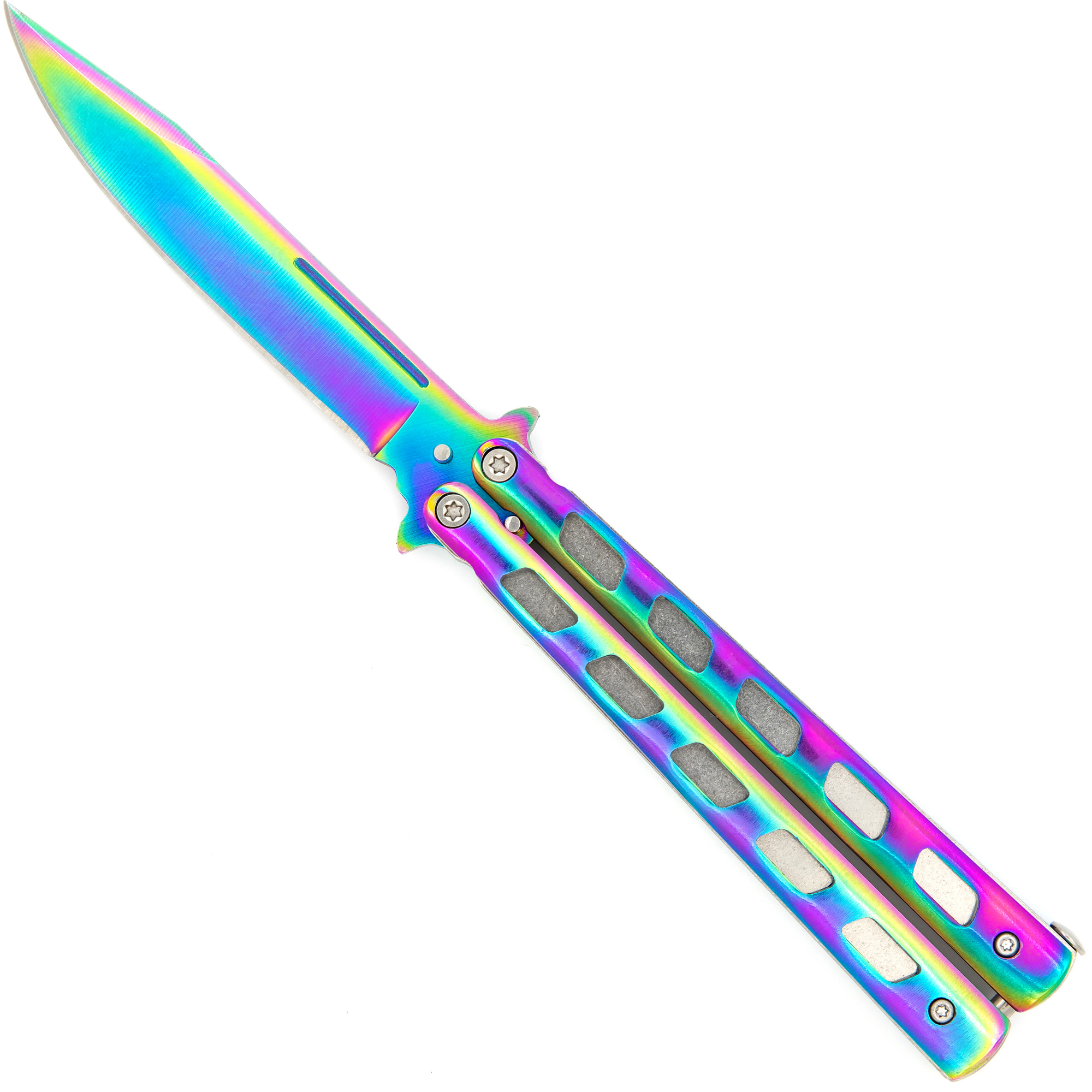 RAINBOW Warrior Sunrise Butterfly Knife | Titanium | Clip Point | Holster INCluded