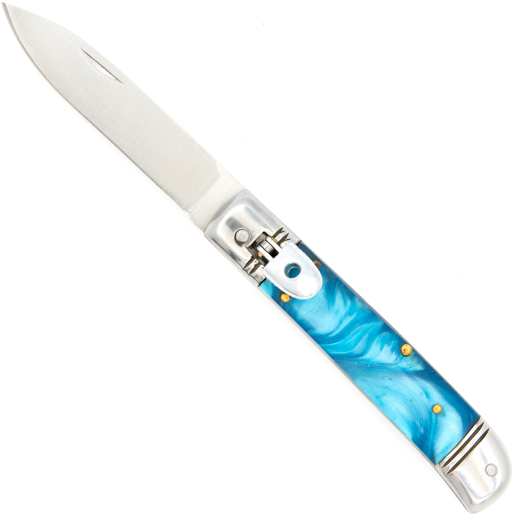 Argent Leviathan Automatic Lever Lock SWITCHBLADE Knife | Blue Pearl Hand & Silver Hardware