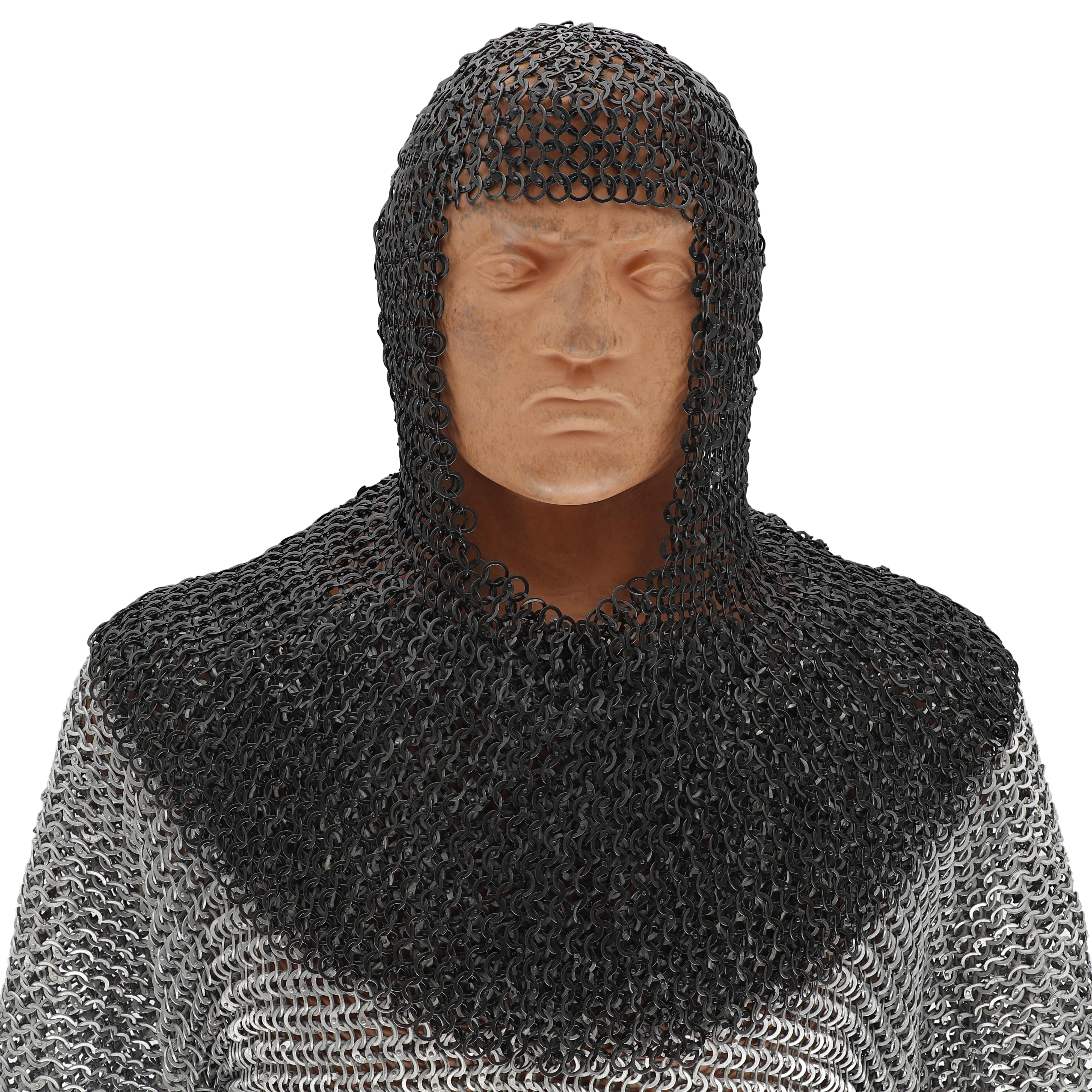 ''Riveted Chainmail Coif for Face, Head, and Neck Protection - Medieval Design in Black''