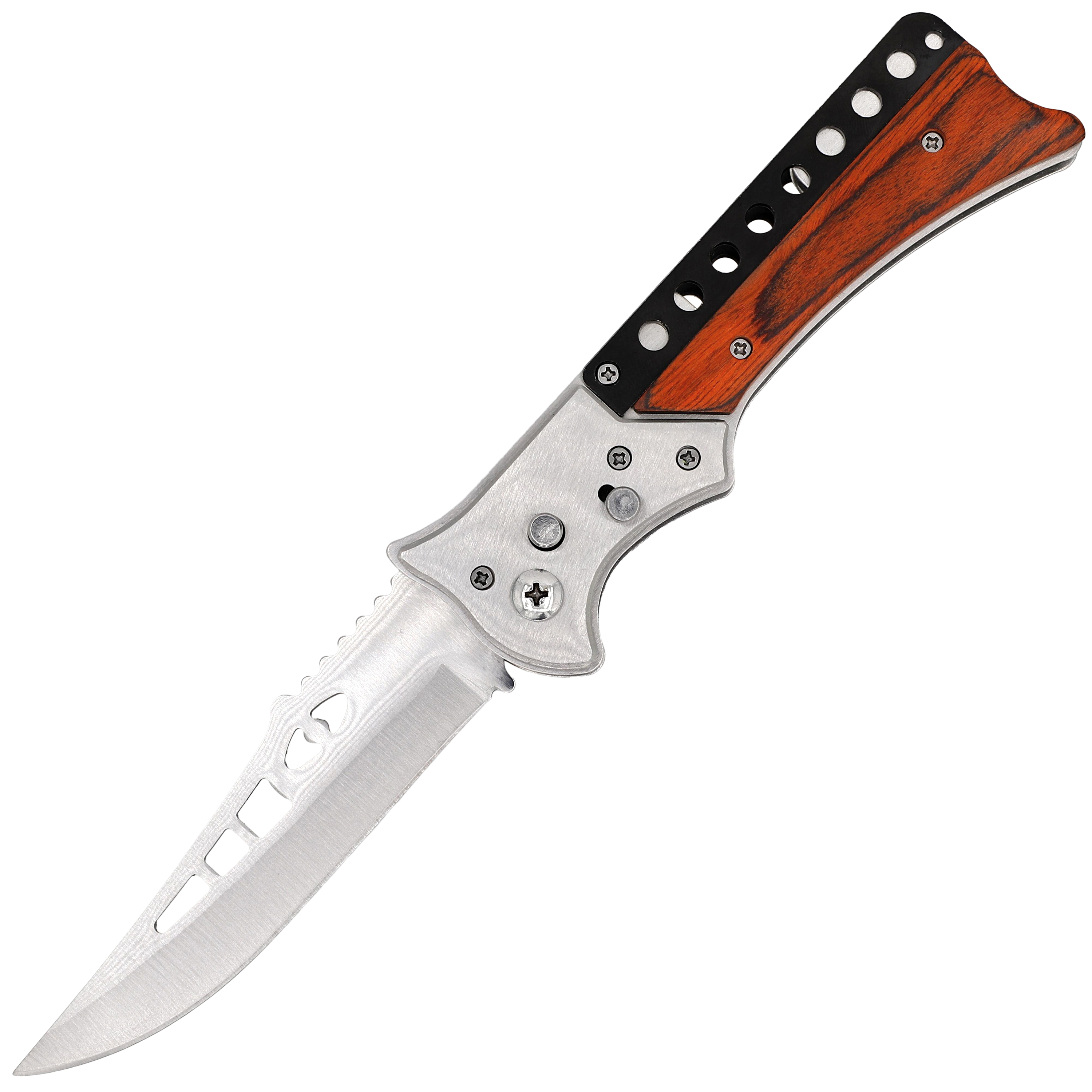 Uneven Footing AUTOmatic Stainless Steel Trailing Point Contoured Sheesham Wood Handle Switchblade P