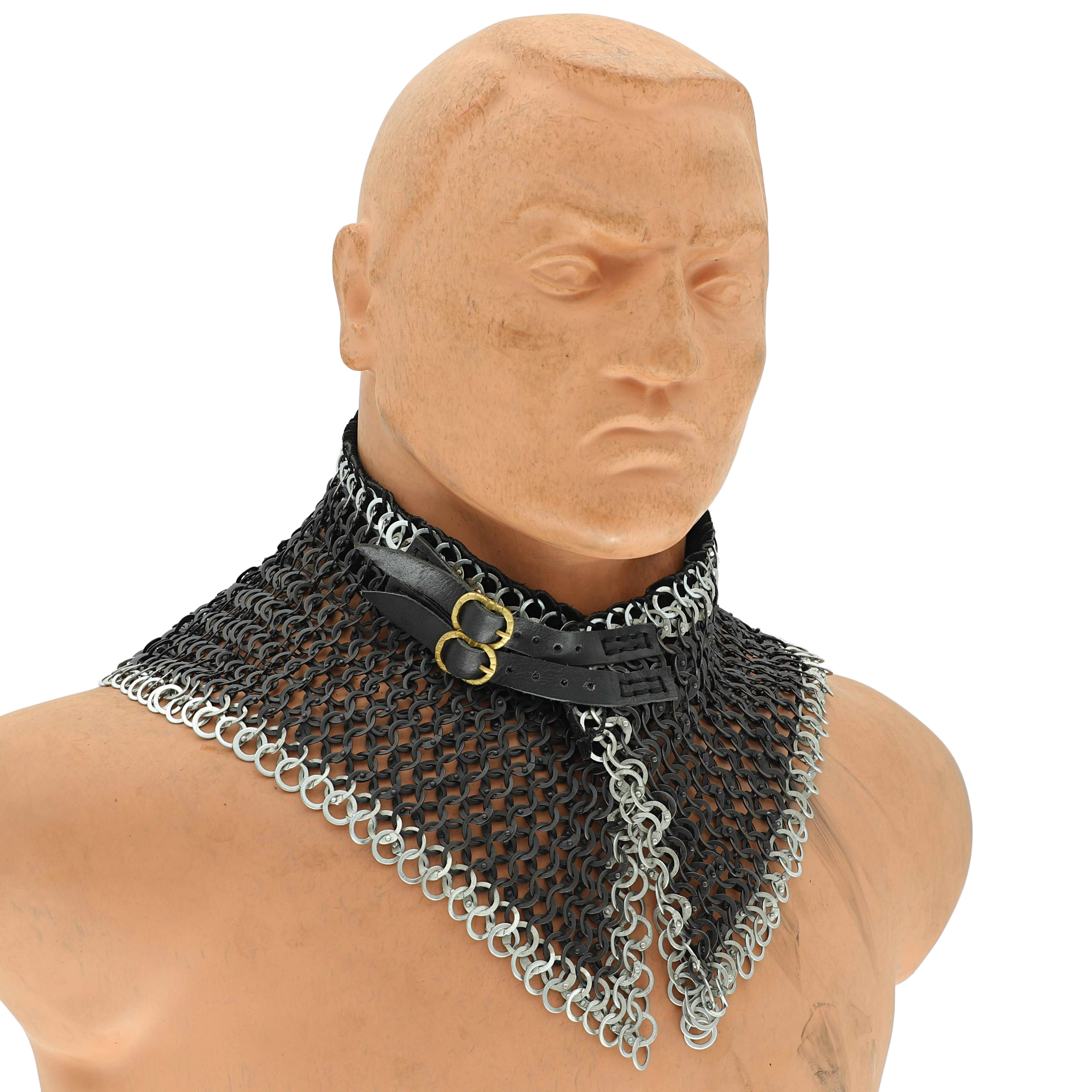 Chainmail Collar with Black and Silver Suede Liner - Adjustable Brass Buckle and Double RING Design
